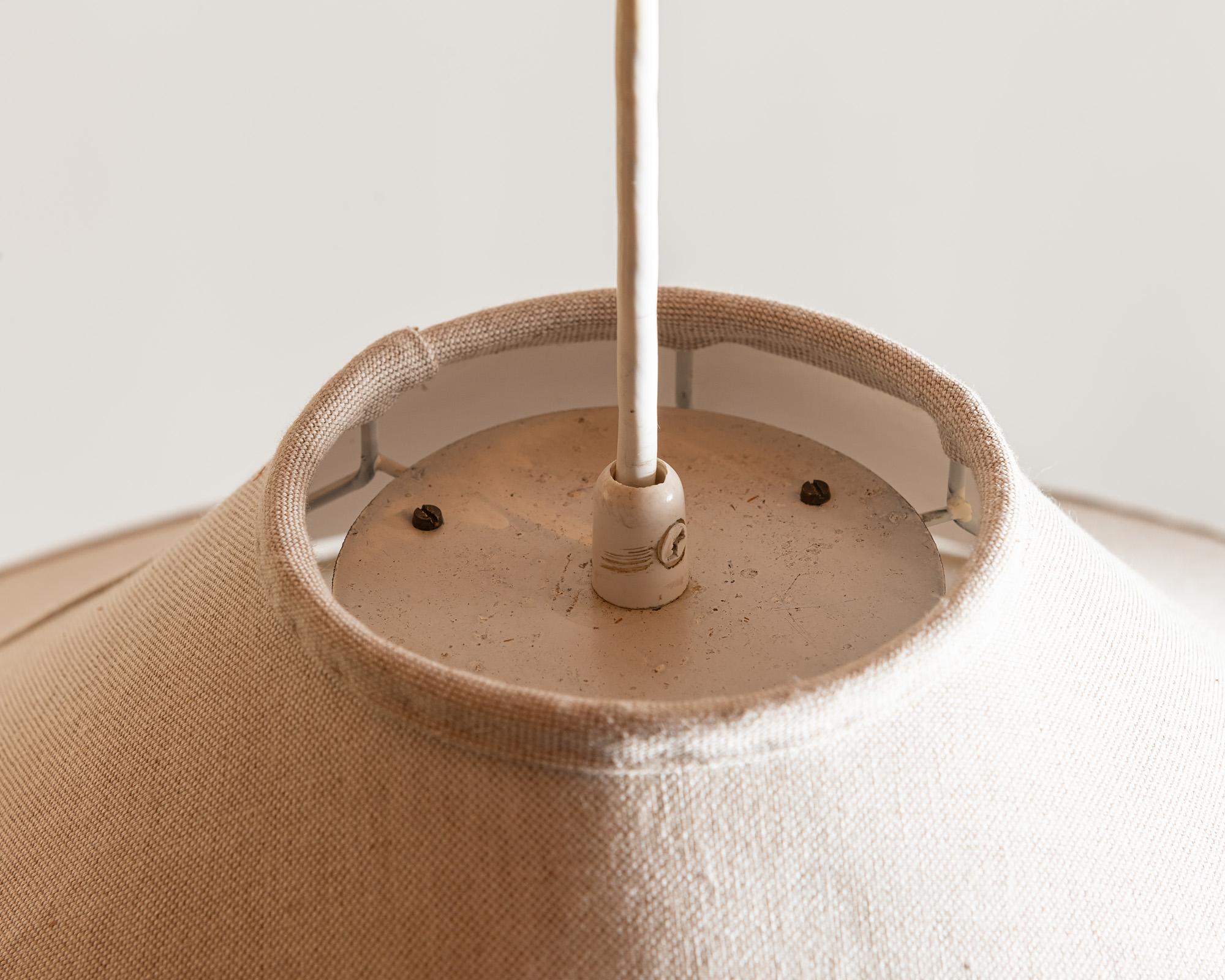 Mid-20th Century Paavo Tynell Rare Linen and Brass Pendant Lamp for Taito Oy, 1940s