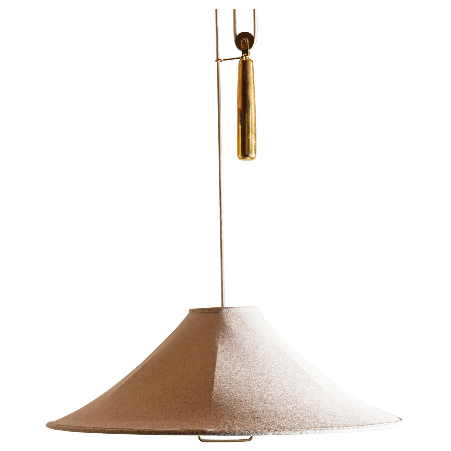 Paavo Tynell Rare Linen and Brass Pendant Lamp for Taito Oy, 1940s