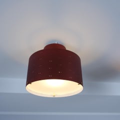 Paavo Tynell Round Starry Sky Ceiling Lamp 9069, Burgundy Red, Idman 1950s