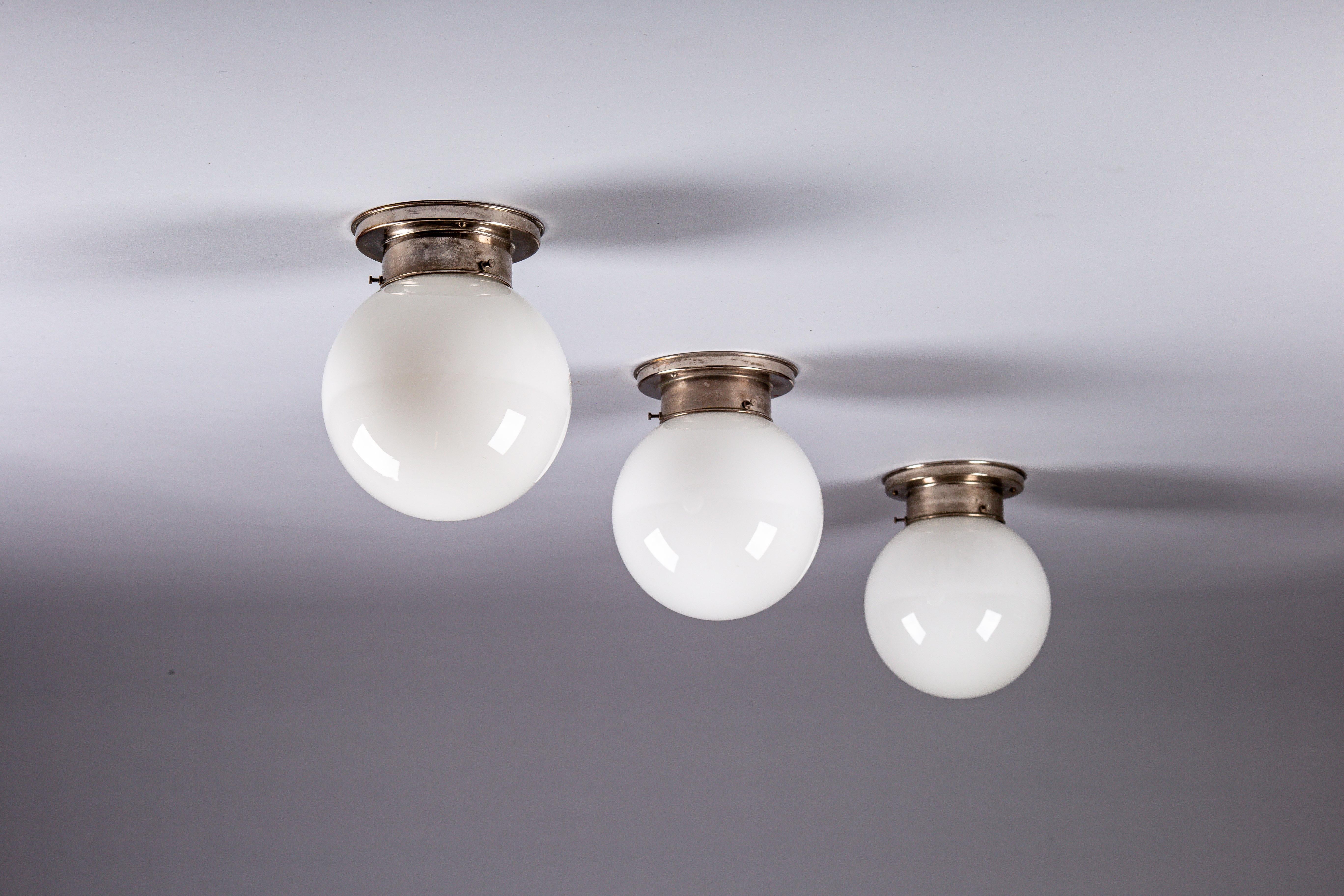 Plated Paavo Tynell, set of 1930's opaline glass flush mount lamps for Idman Oy