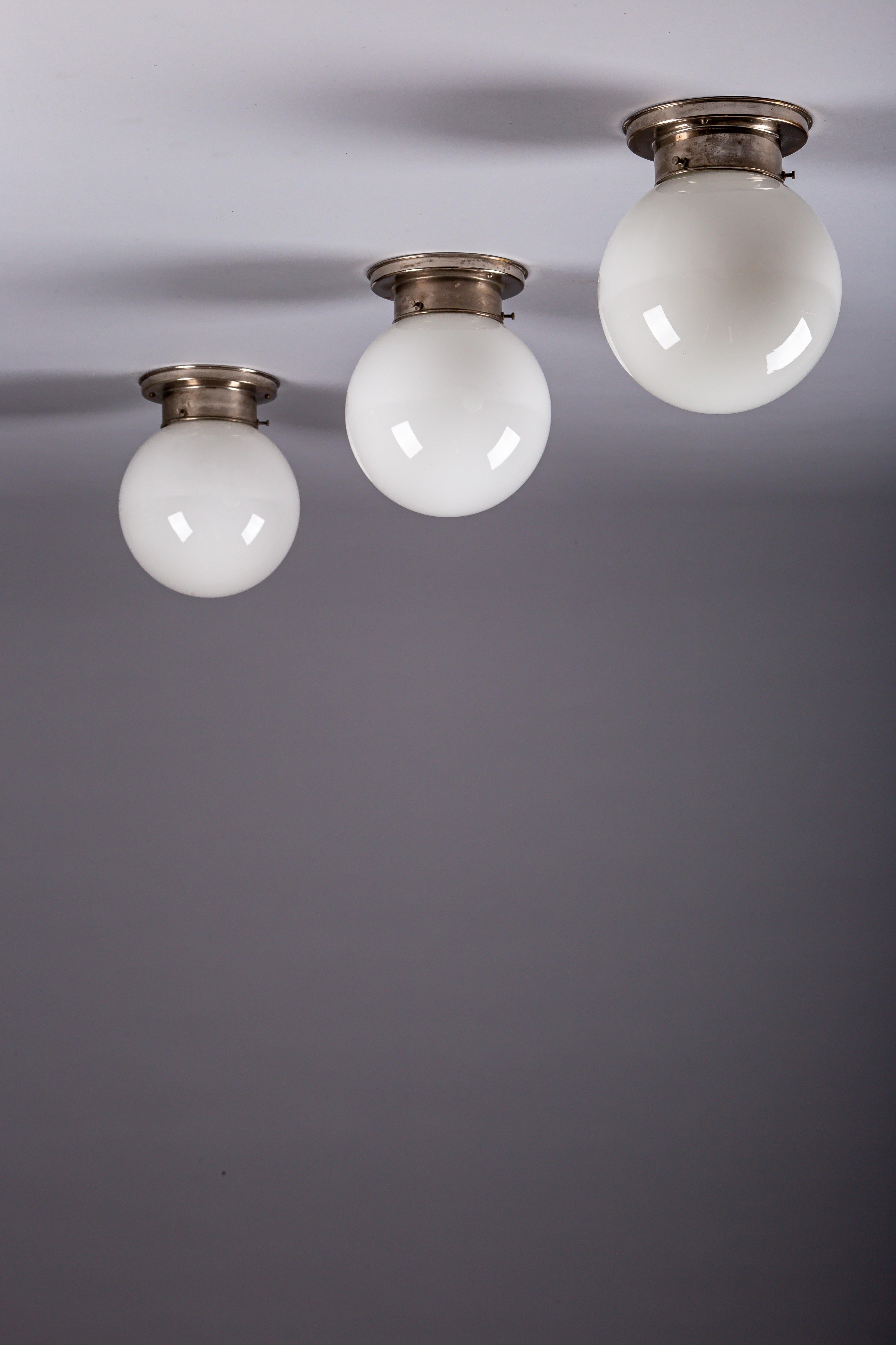 Paavo Tynell, set of 1930's opaline glass flush mount lamps for Idman Oy In Good Condition In Turku, Varsinais-Suomi
