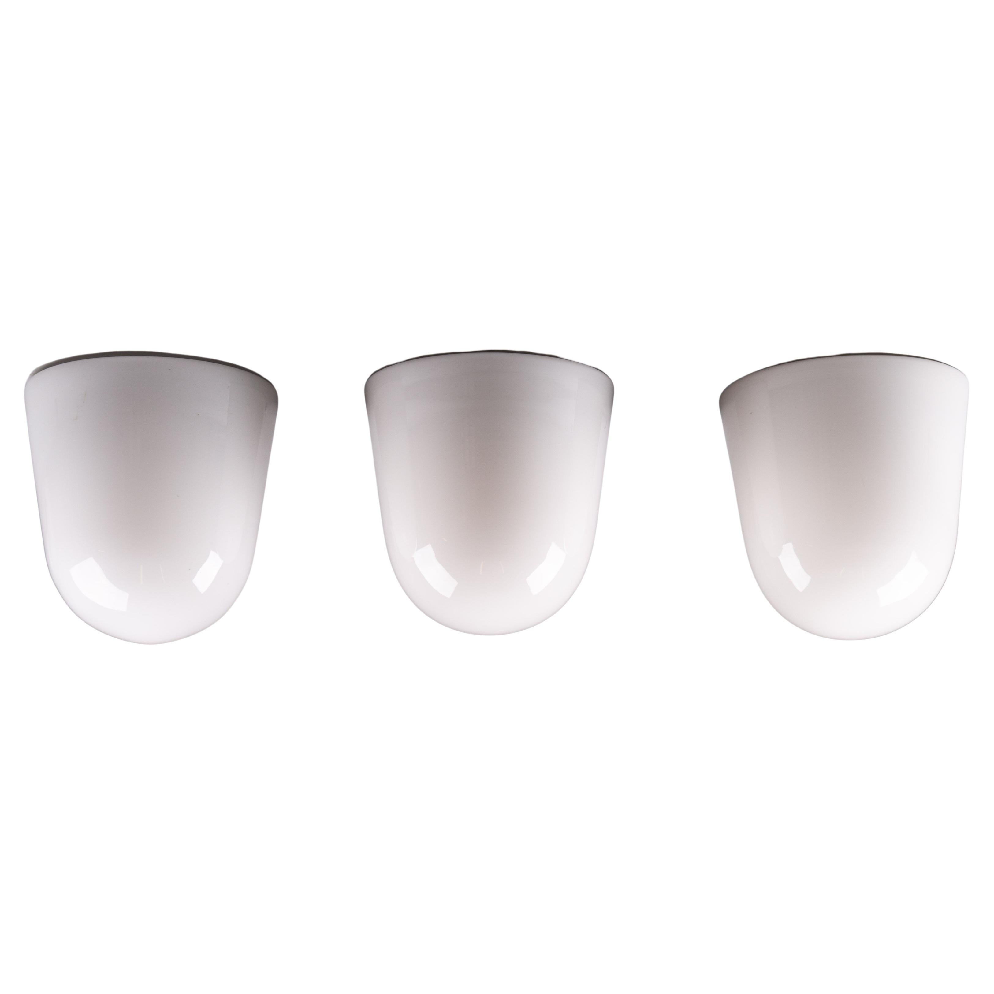 Paavo Tynell, set of mid-century modern opaline glass flush mounts for Idman Oy