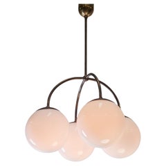 Paavo Tynell Snowberry Pendant Model 1314, Brass & Opaline Glass, Taito 1930s
