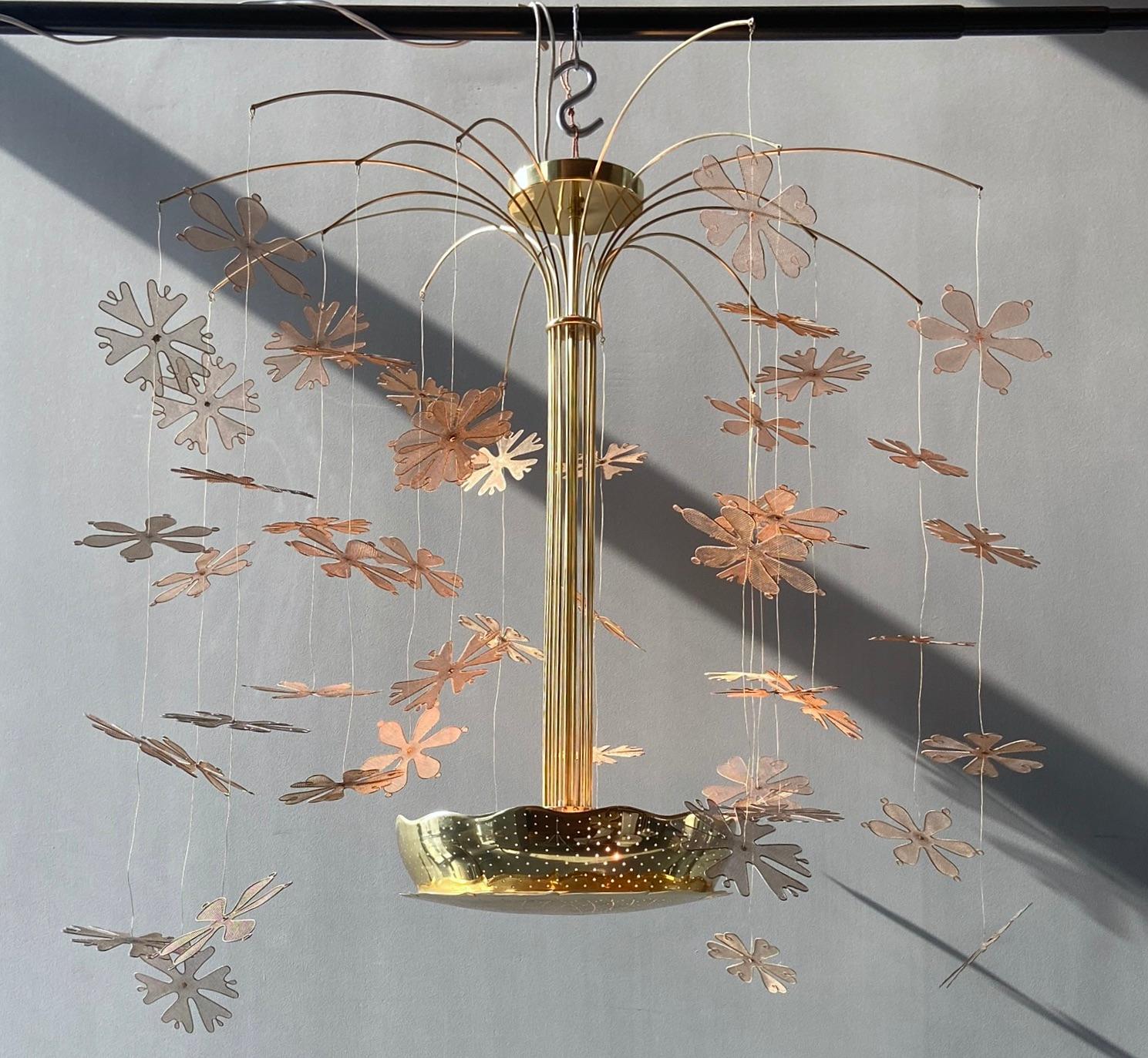 Paavo Tynell Snowflake Brass Chandelier, Taito Oy Model No. 9041, circa 1950s 2