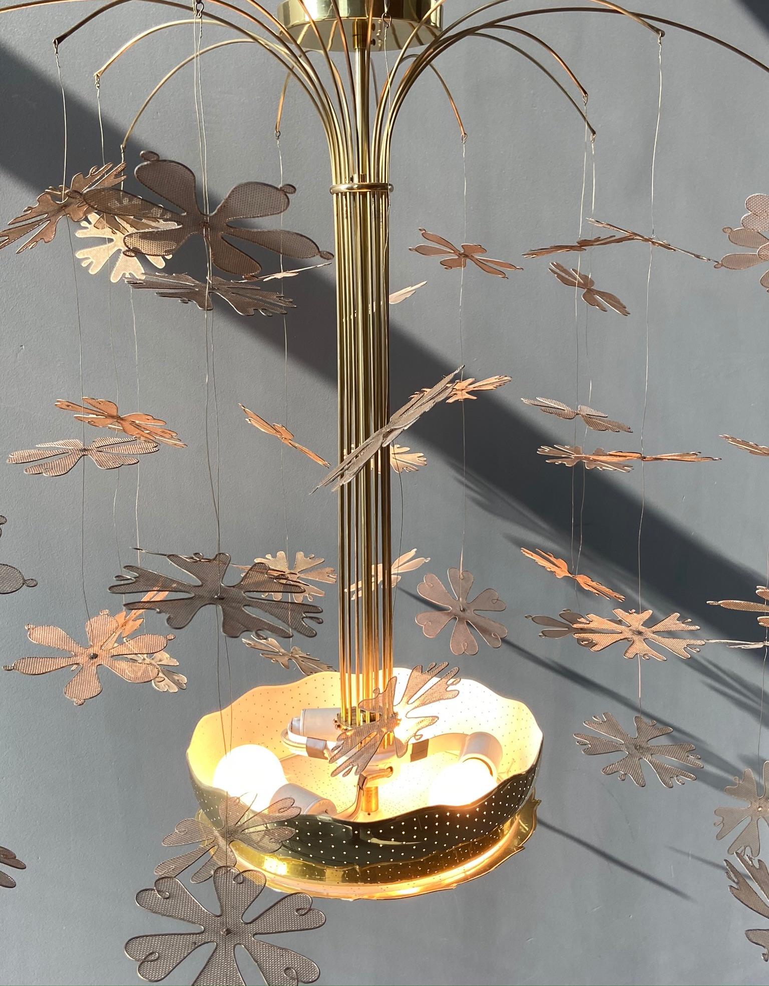 Paavo Tynell Snowflake Brass Chandelier, Taito Oy Model No. 9041, circa 1950s 3