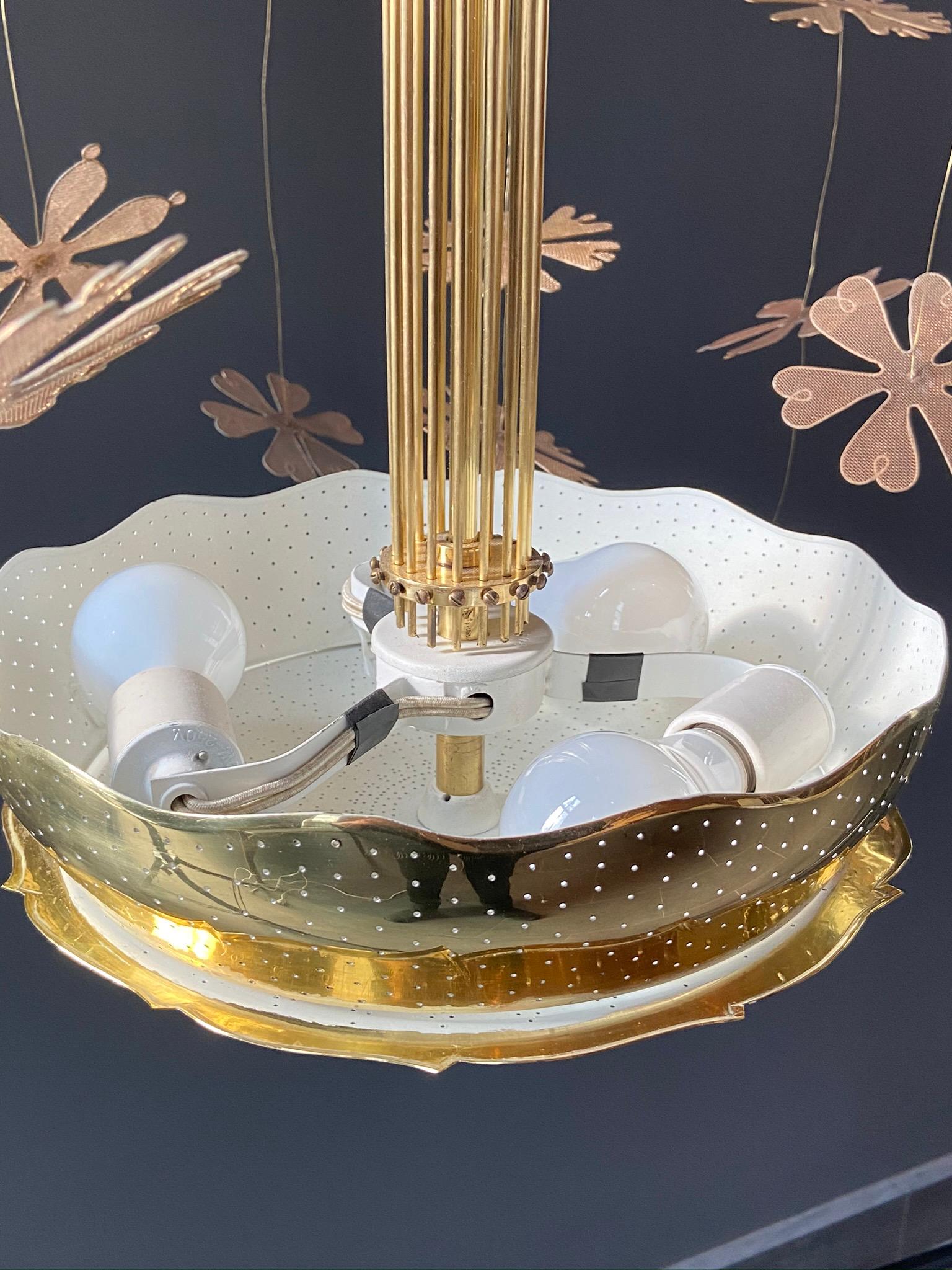 Painted Paavo Tynell Snowflake Brass Chandelier, Taito Oy Model No. 9041, circa 1950s