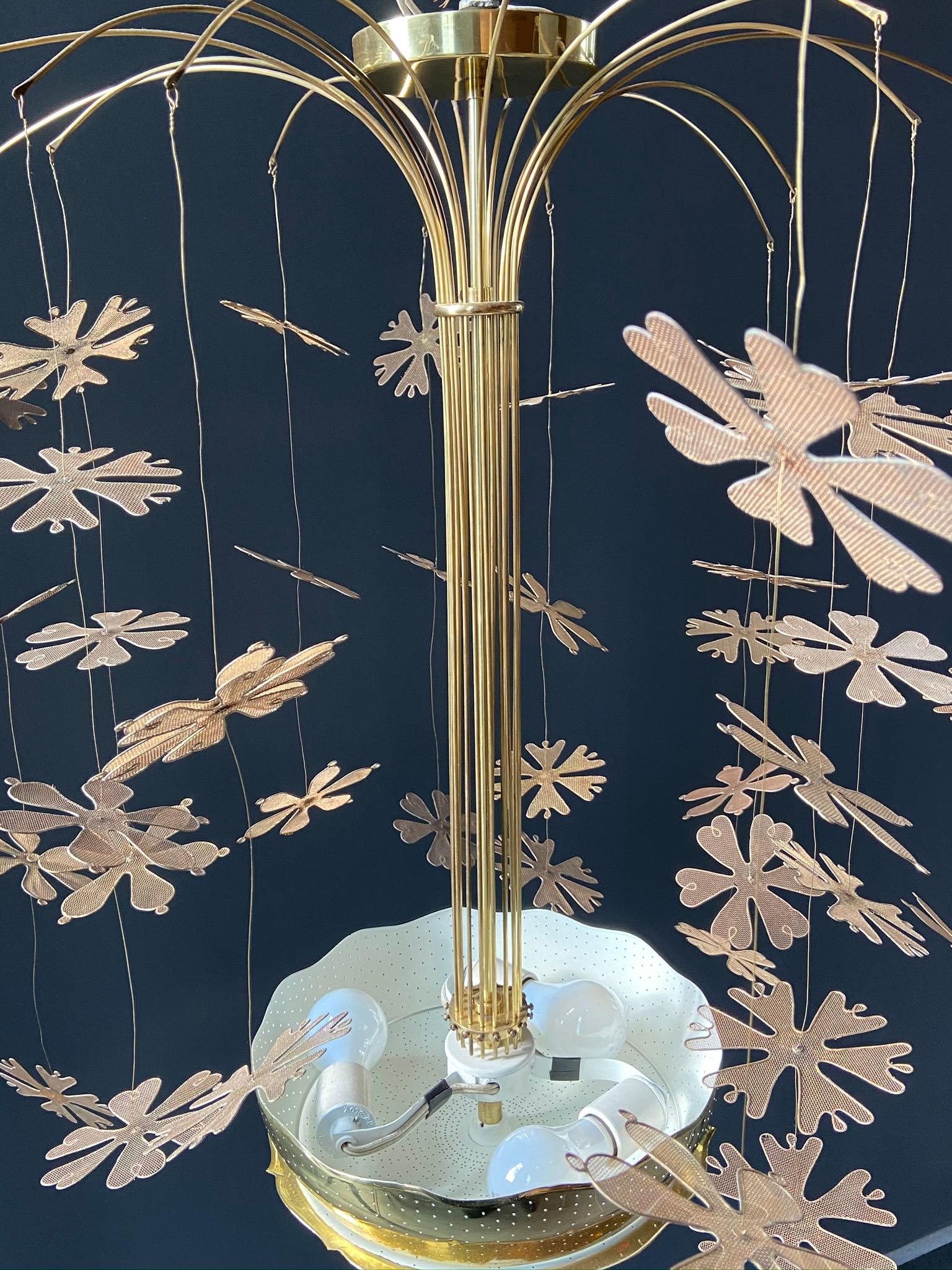 Paavo Tynell Snowflake Brass Chandelier, Taito Oy Model No. 9041, circa 1950s 1