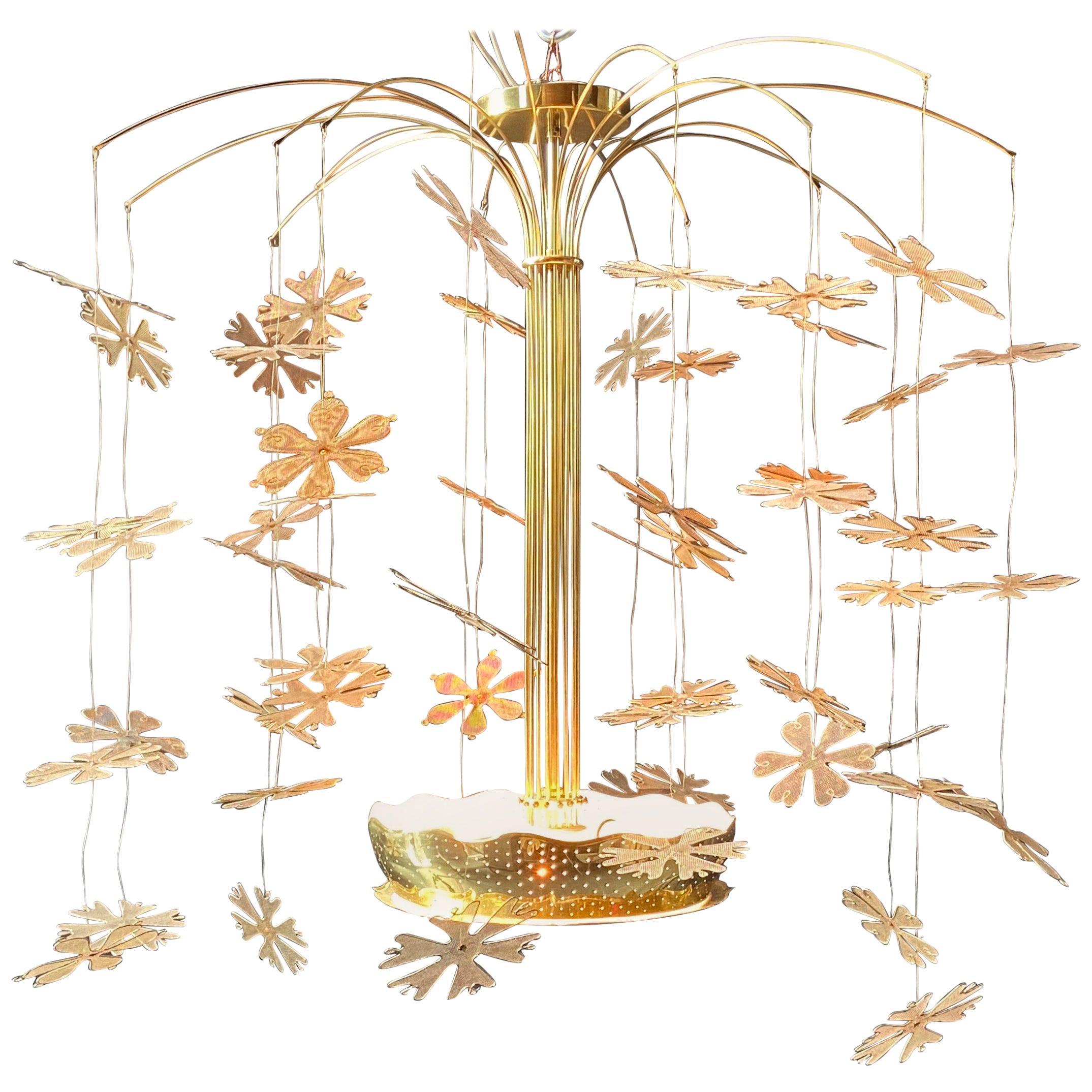 Paavo Tynell Snowflake Brass Chandelier, Taito Oy Model No. 9041, circa 1950s