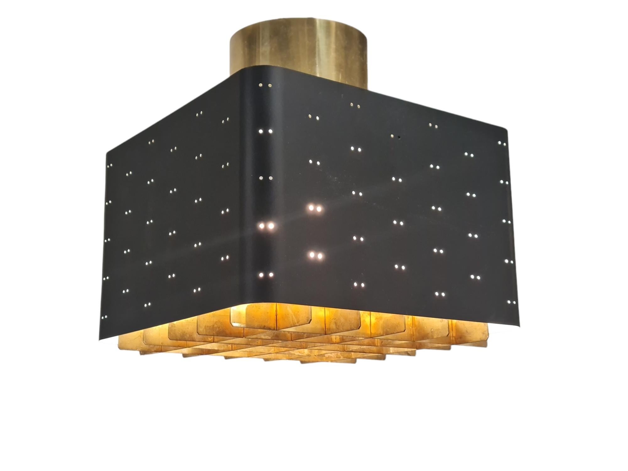 Lampada da soffitto Paavo Tynell Starry Sky 9068 in nero e ottone, Idman 1950s in vendita 9