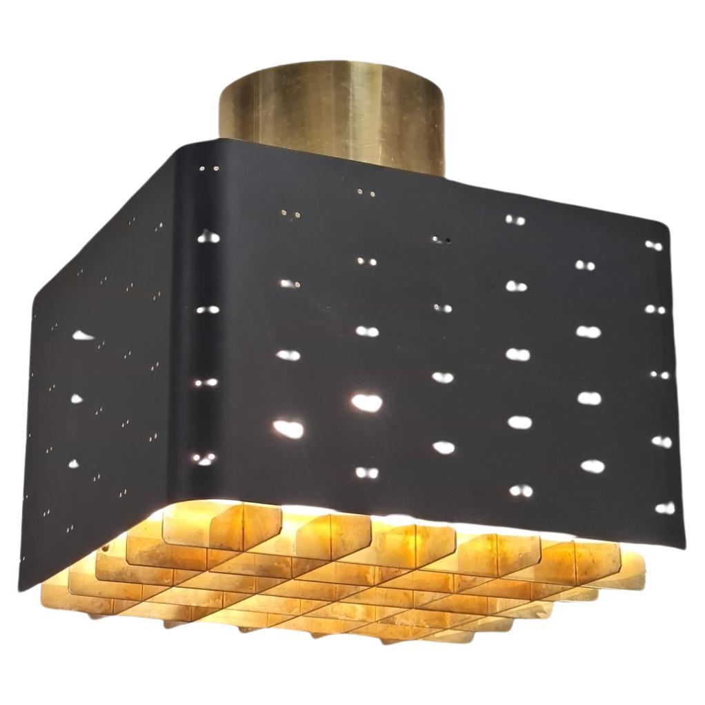 Paavo Tynell Starry Sky Ceiling Lamp 9068 in Black & Brass, Idman 1950s