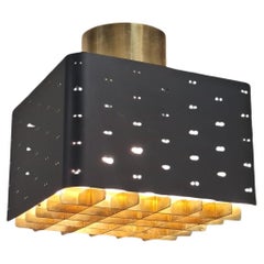 Paavo Tynell Starry Sky Ceiling Lamp 9068 in Black & Brass, Idman 1950s