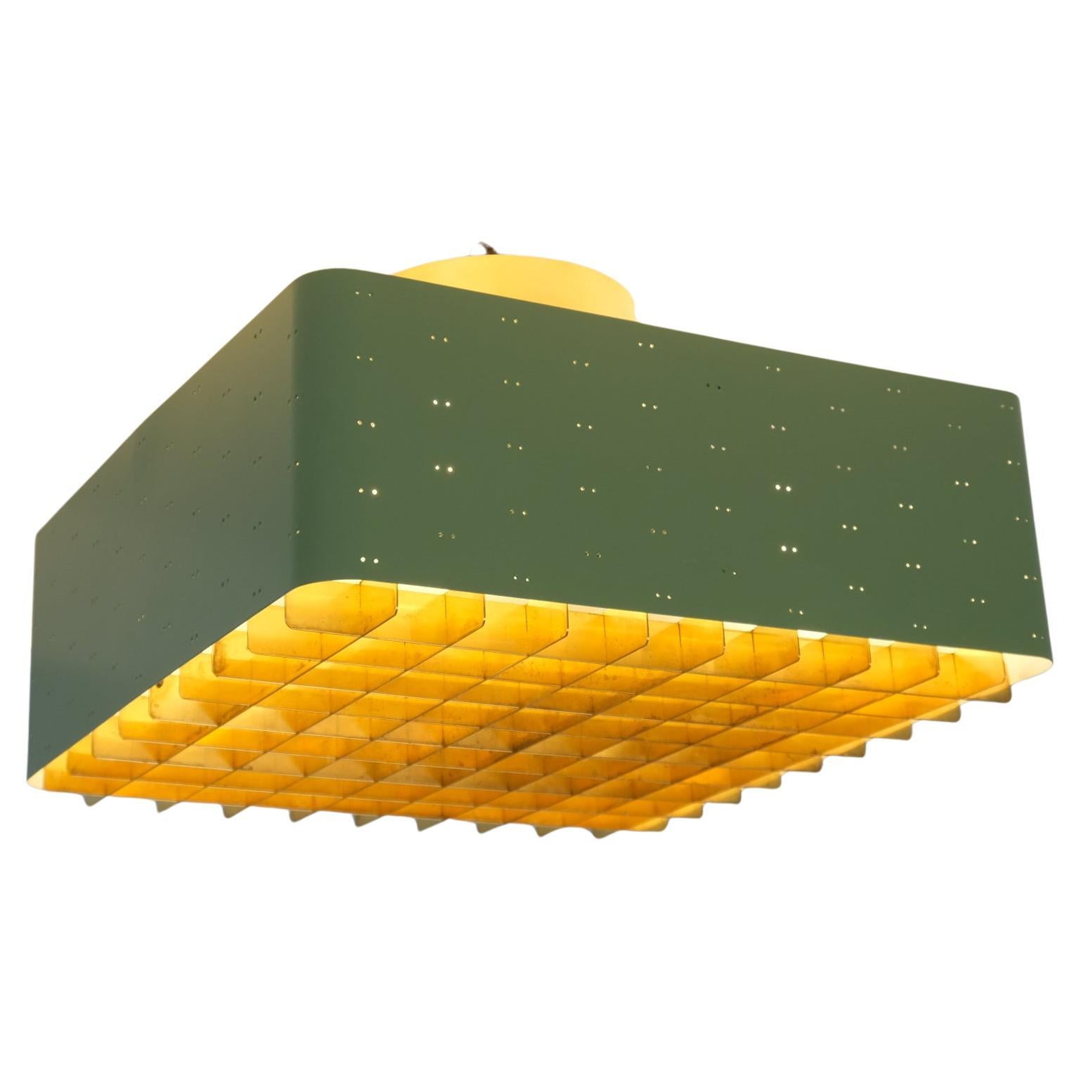 Paavo Tynell "Starry Sky" Ceiling Lamp Model 9068 In Brass & Green, Idman 1950s