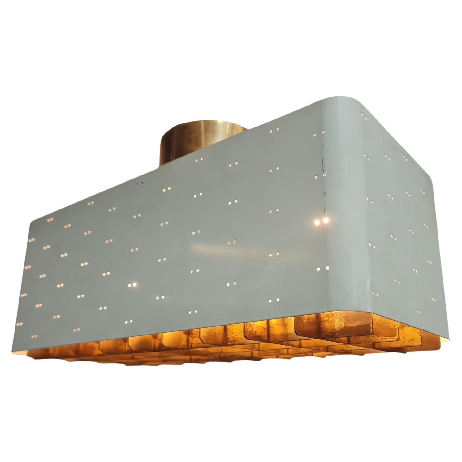 Paavo Tynell "Starry Sky" Ceiling Lamp Model 9068, White and Brass, Idman 1950s