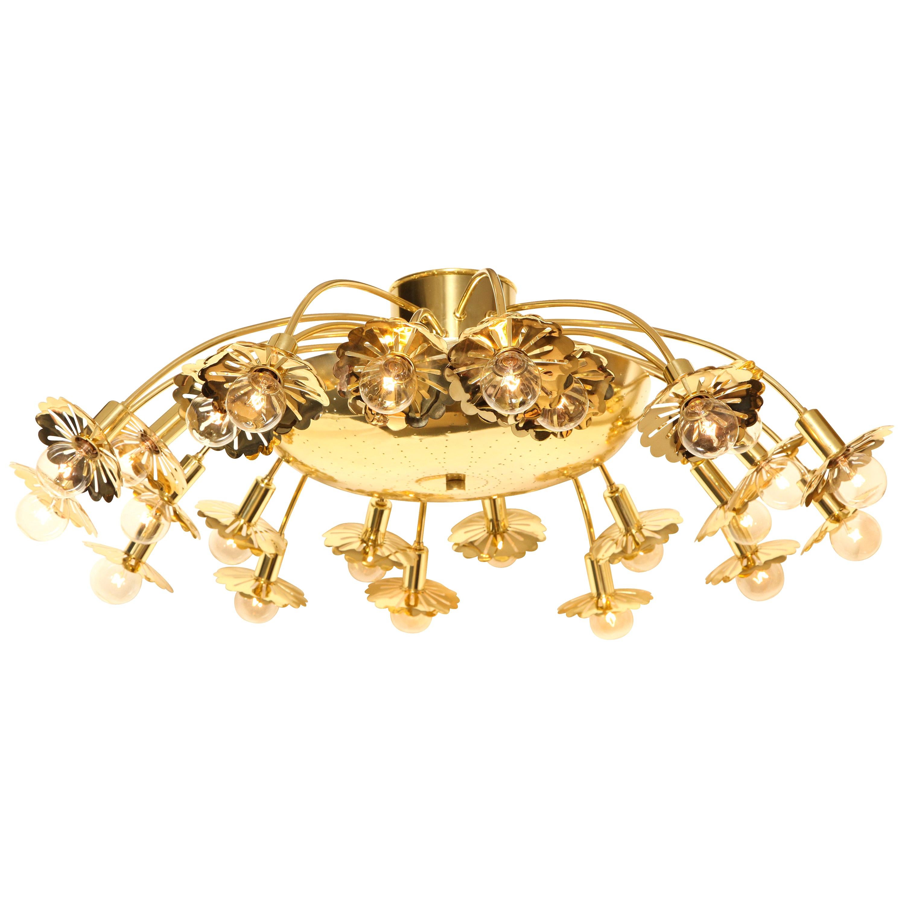 Paavo Tynell Style 24-Light Pierced Brass Ceiling Fixture