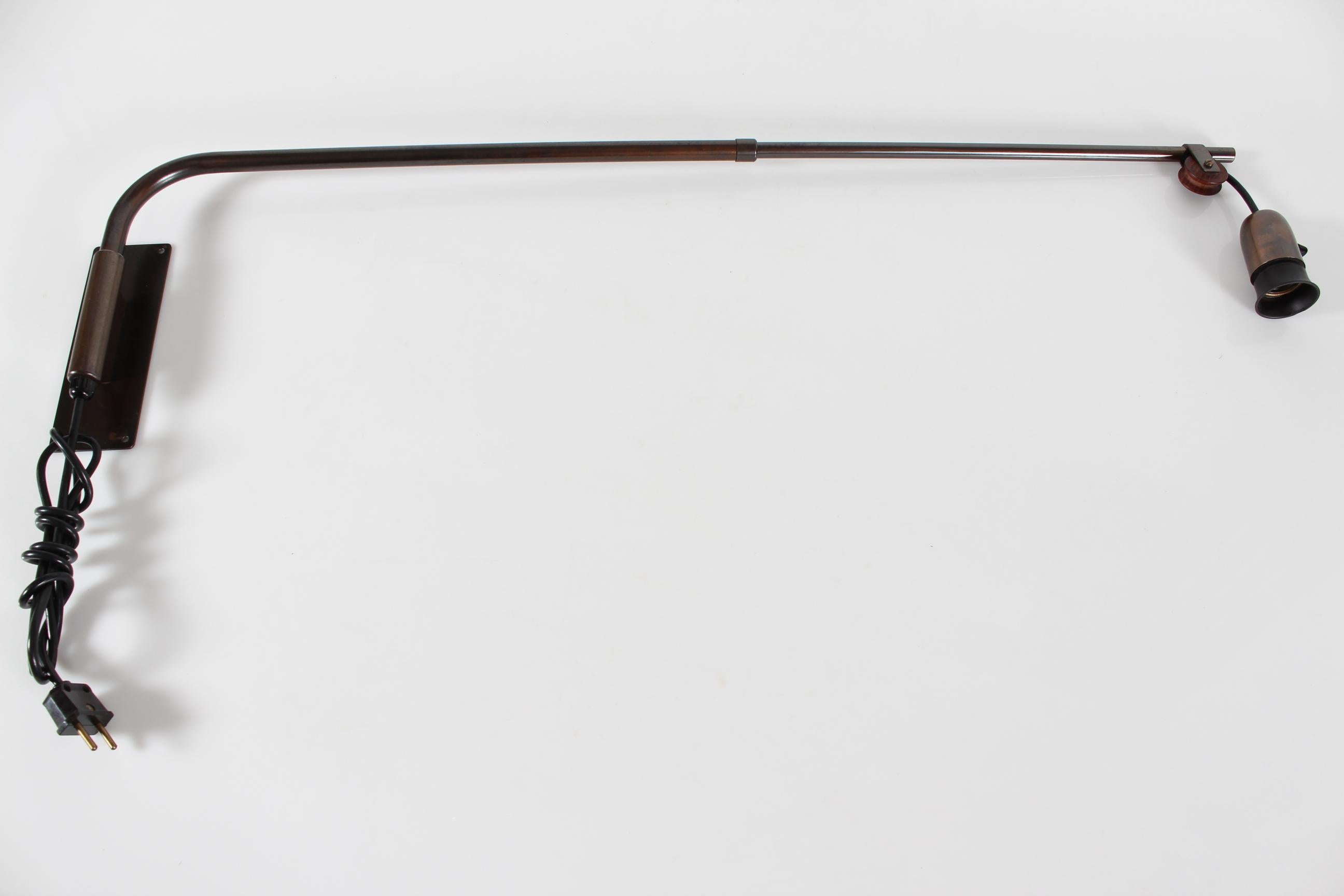 Lampada da parete regolabile in ottone e paralume in corda in stile Paavo Tynell, Danimarca anni '30 in vendita 3