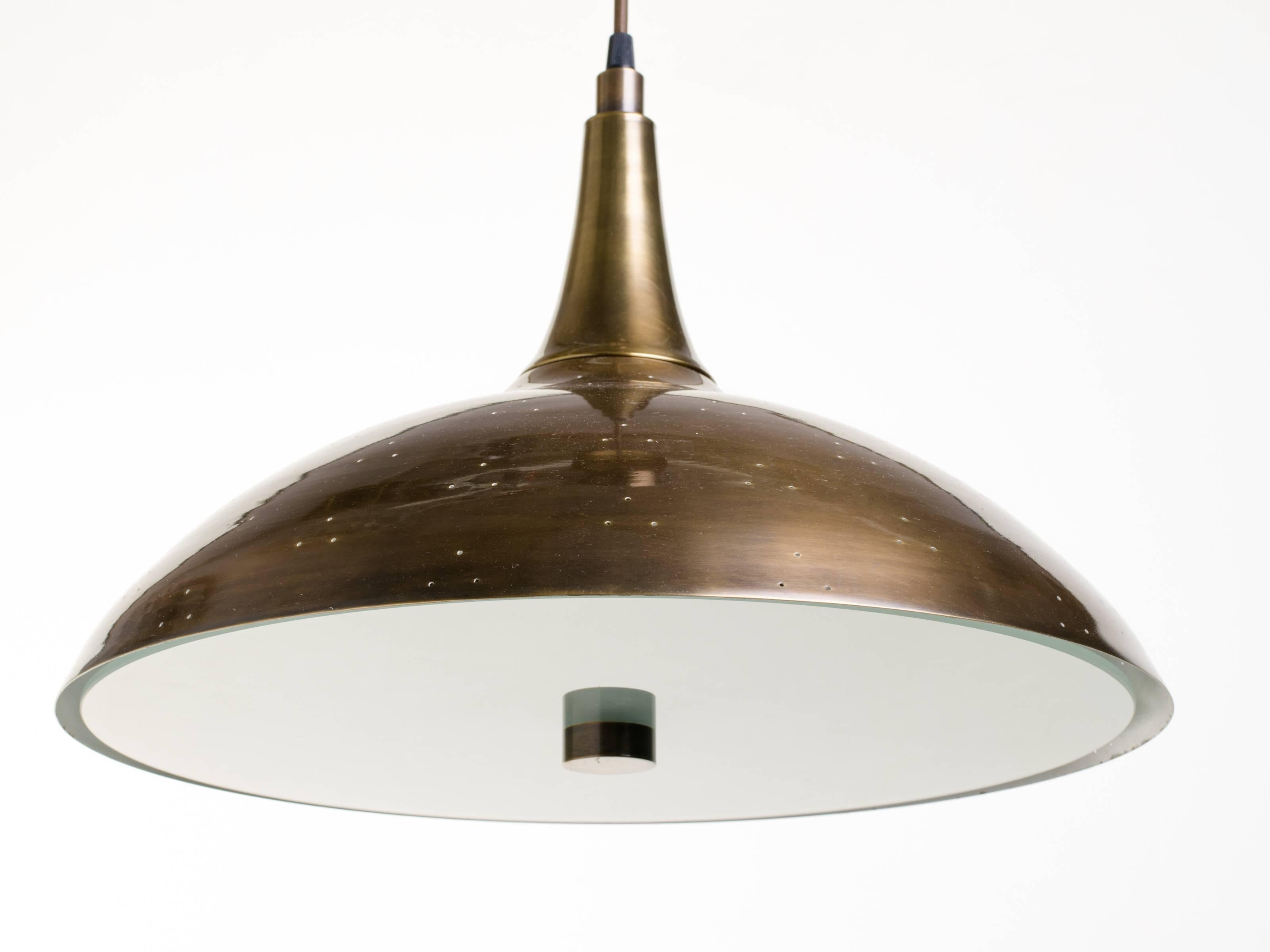 Mid-Century Modern Paavo Tynell Style Antique Brass Pendant For Sale
