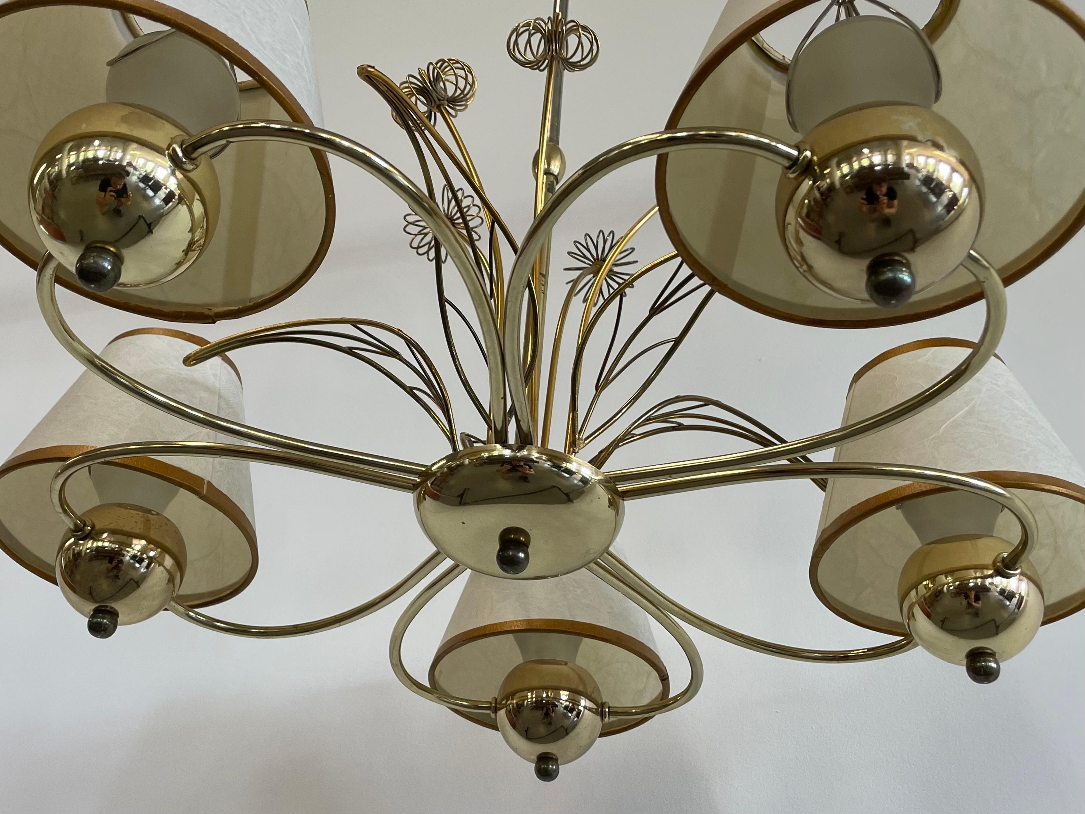 Mid-Century Modern Paavo Tynell Style Brass Chandelier by Lightolier For Sale