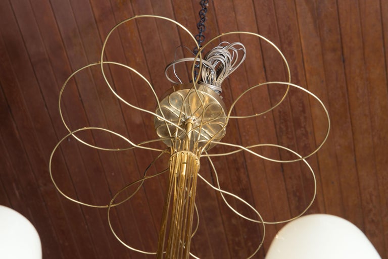 Paavo Tynell Style Brass Chandelier & Hand Blown Glass For Sale 9