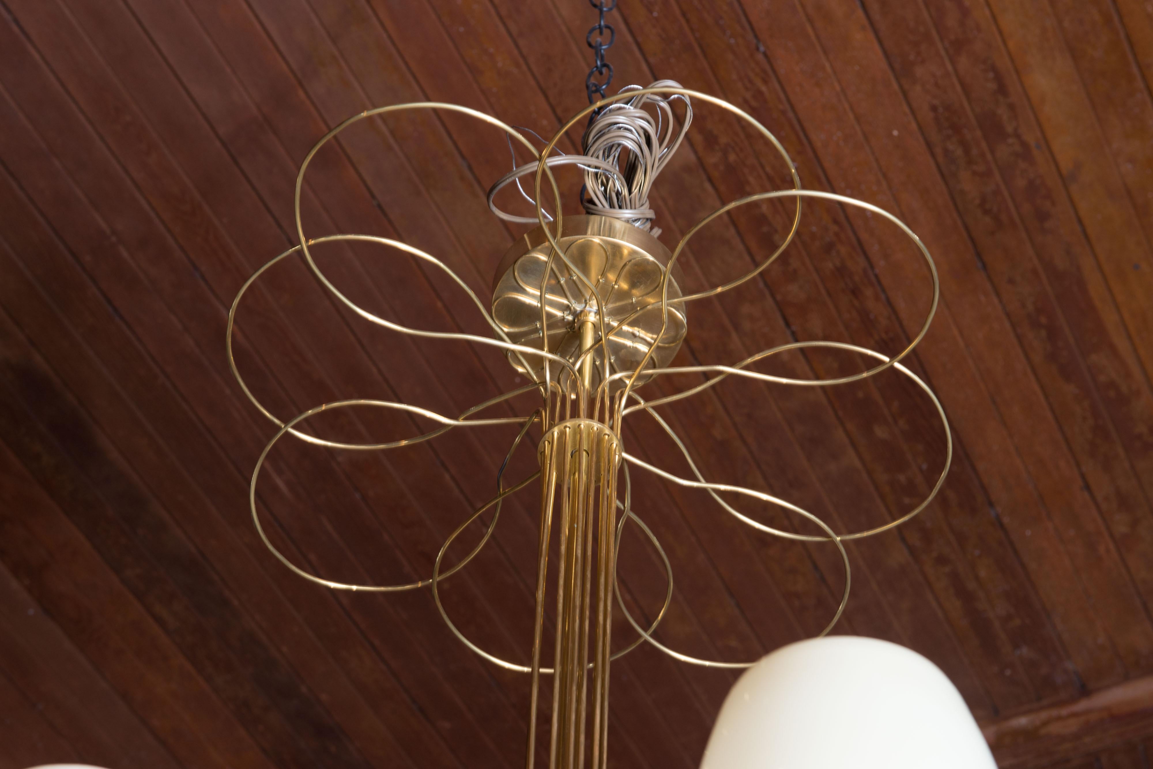 Paavo Tynell Style Brass Chandelier & Hand Blown Glass For Sale 2