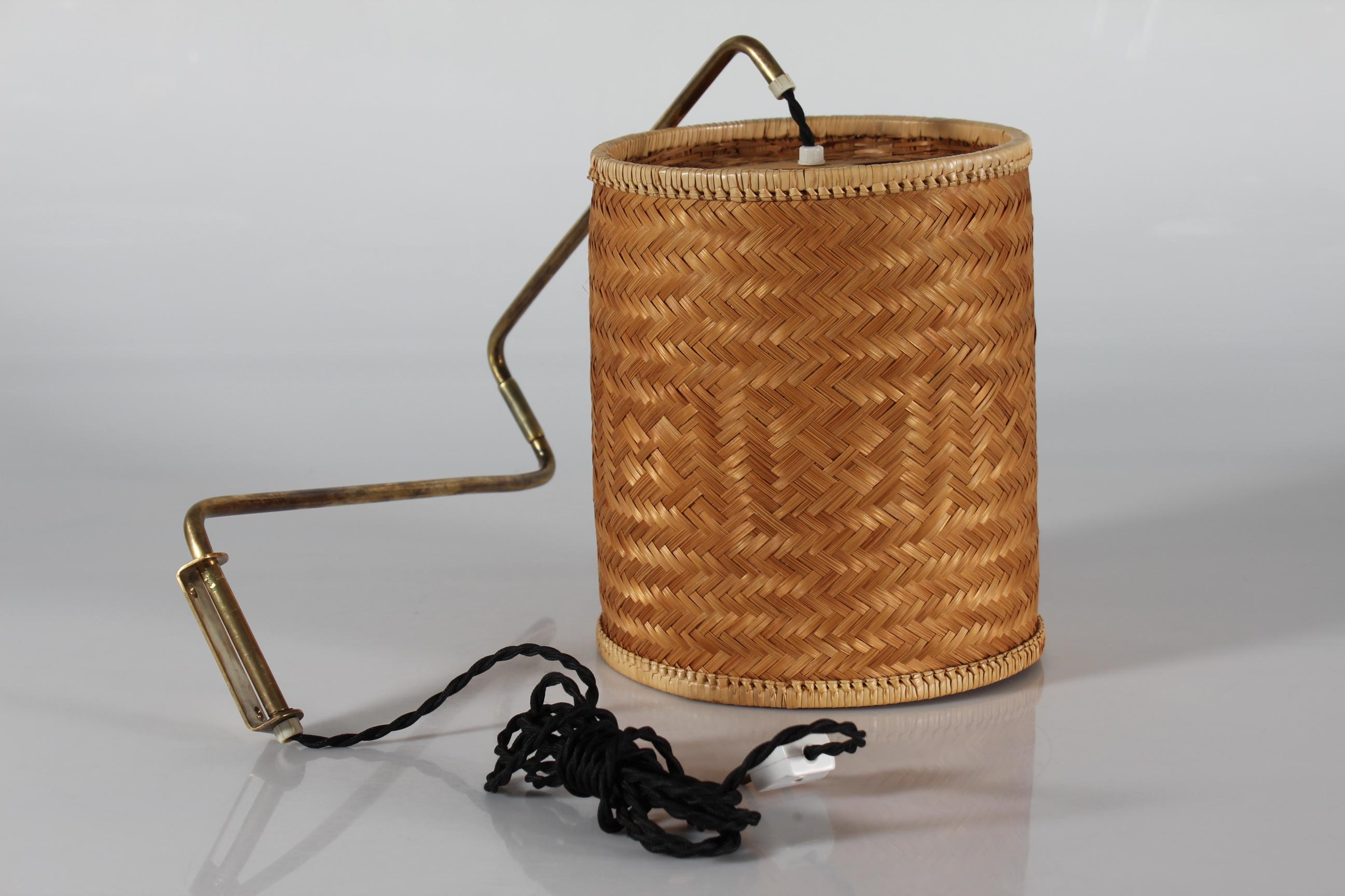 Paavo Tynell Style Flexible Wall Light of Brass and Cane Denmark 1950s For Sale 2