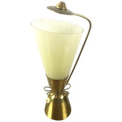 Paavo Tynell Style Glass and Brass Table Lamp, Finland, circa 1950