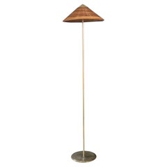 Paavo Tynell Style Brass and Rattan Floor Lamp, Italy 1960s