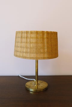 Paavo Tynell Table Lamp in Brass, Rattan & Wood