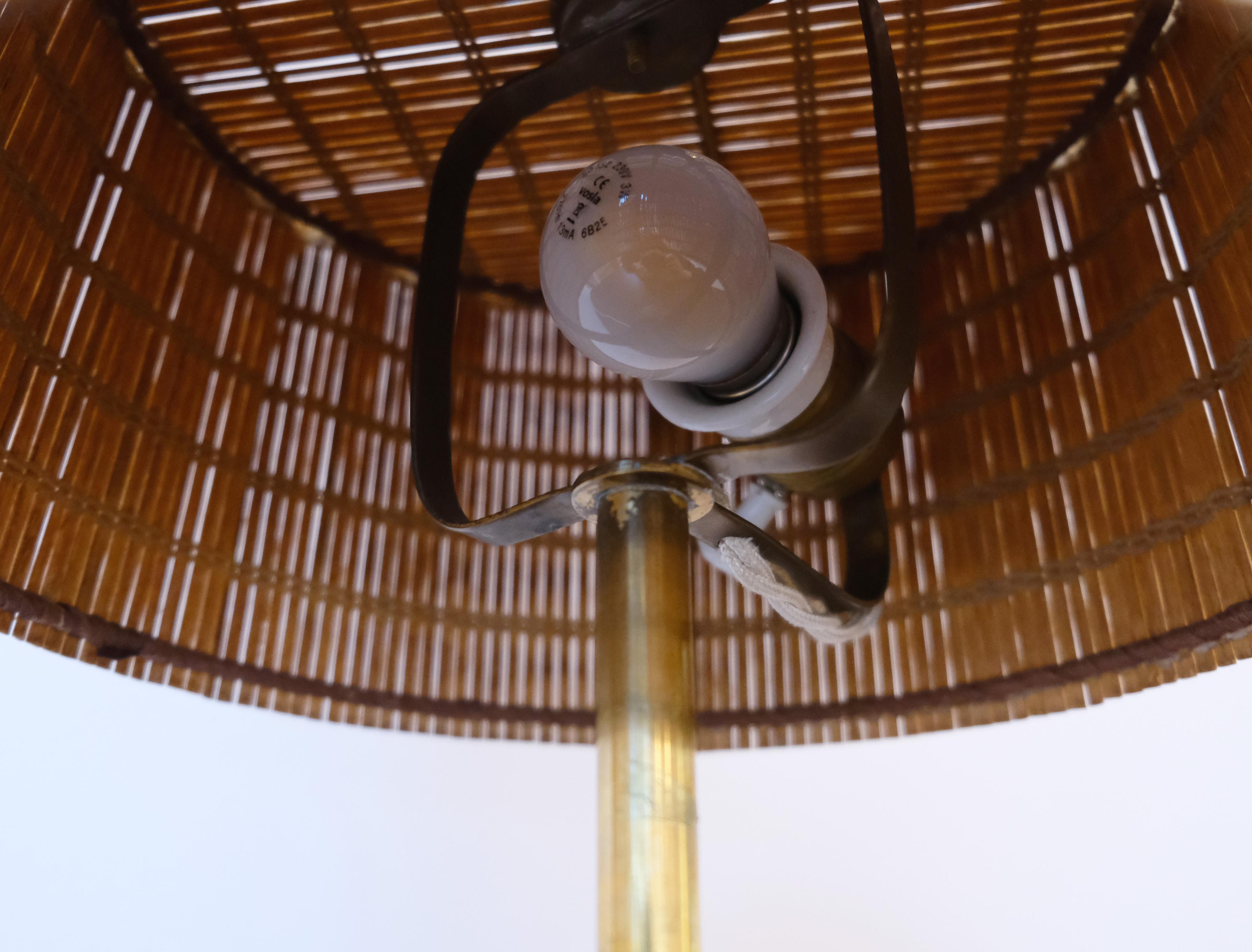 20th Century Paavo Tynell Table Lamp in Brass, Rattan & Wood For Sale