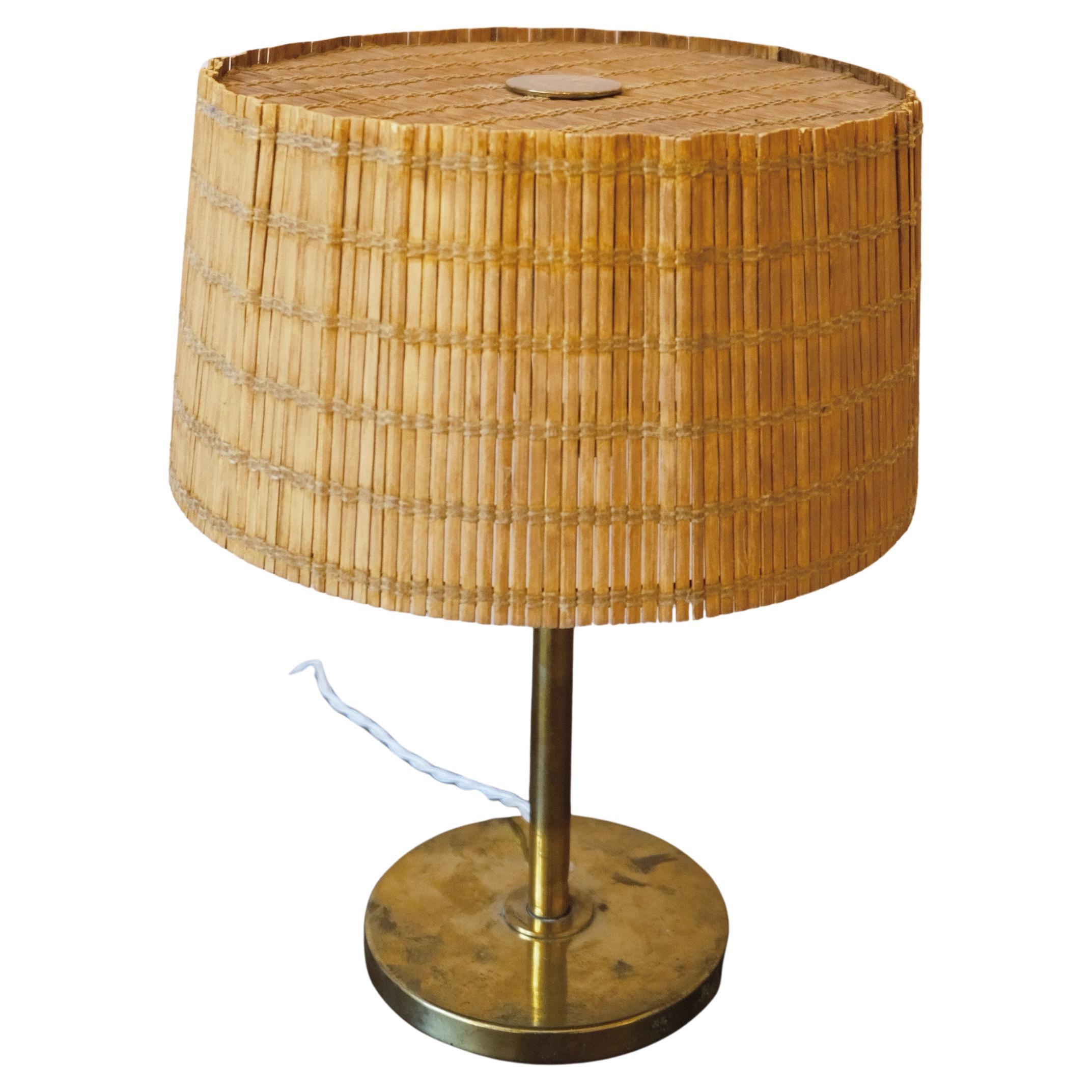 Paavo Tynell Table Lamp in Brass, Rattan & Wood For Sale