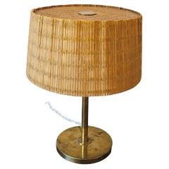 Paavo Tynell Table Lamp in Brass, Rattan & Wood