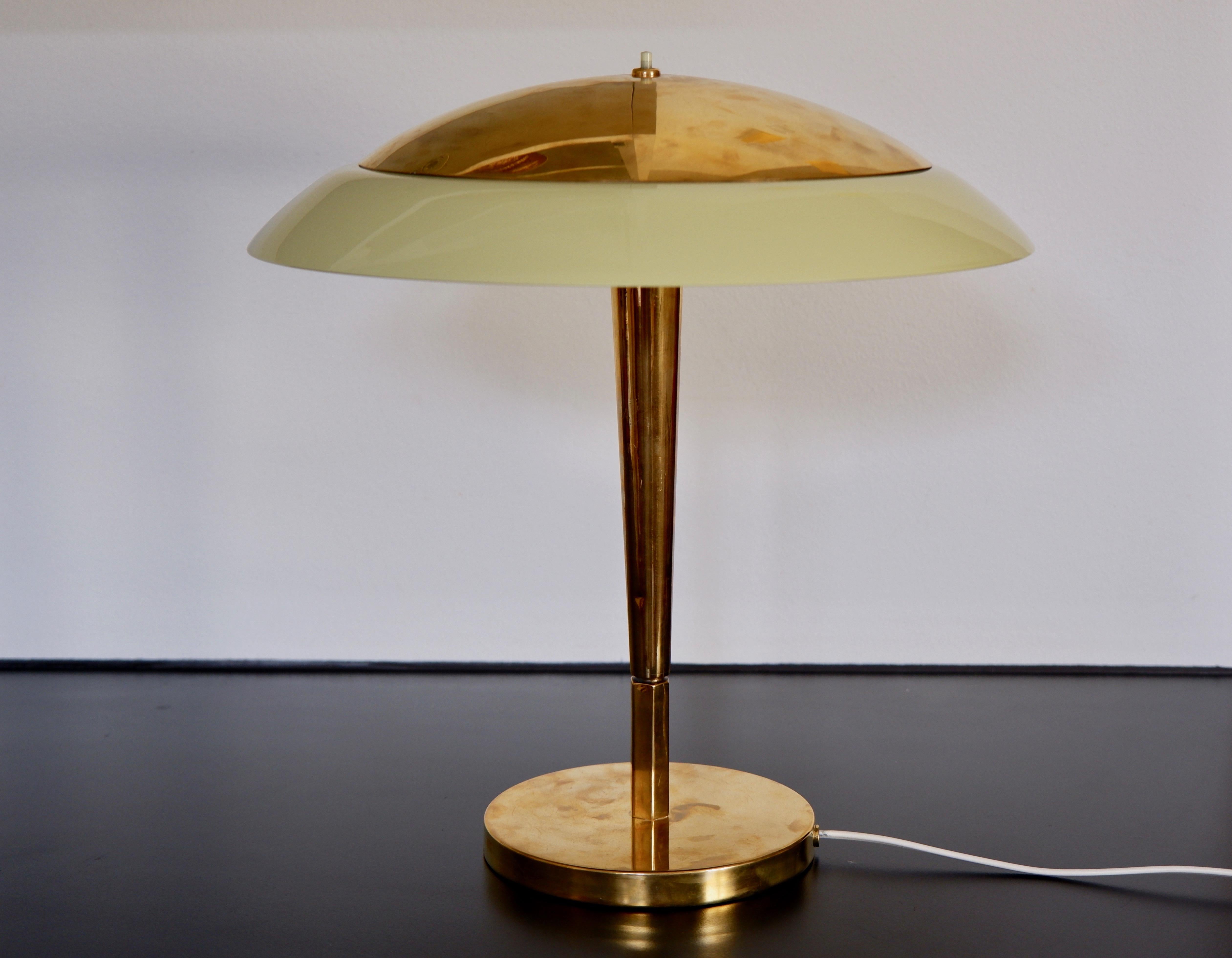 Scandinavian Modern Paavo Tynell Table Lamp Model 5061 for Taito Brass and Opaline