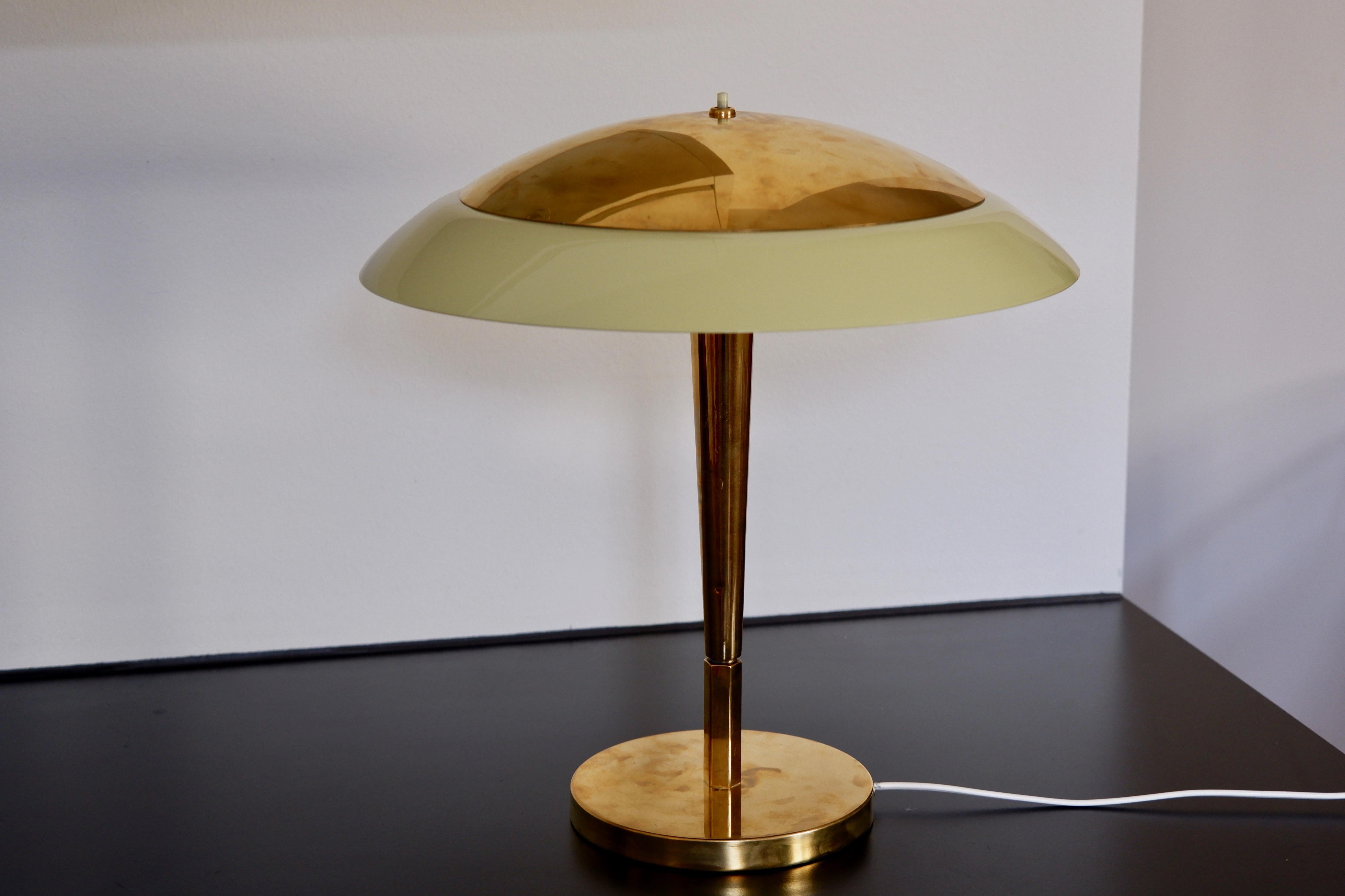 Paavo Tynell Table Lamp Model 5061 for Taito Brass and Opaline In Fair Condition In Hägersten-Liljeholmen, Stockholms län