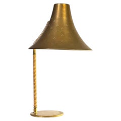 Paavo Tynell Model 9208 Brass and Rattan Table Lamp for Taito Oy