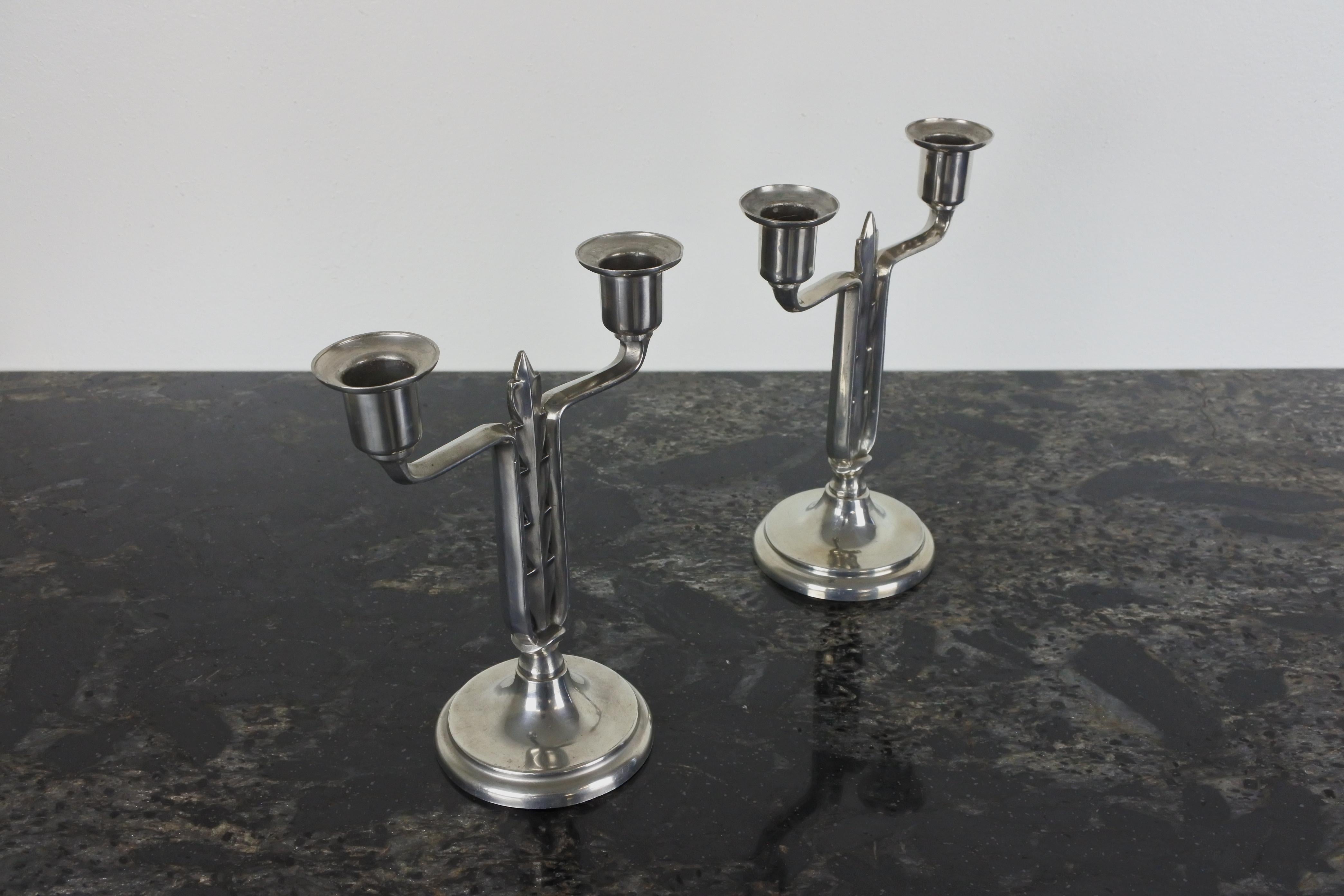 Paavo Tynell & Taito, Pair of Art Deco Silver Plated Candelabra, Finland, 1930s In Good Condition For Sale In La Teste De Buch, FR