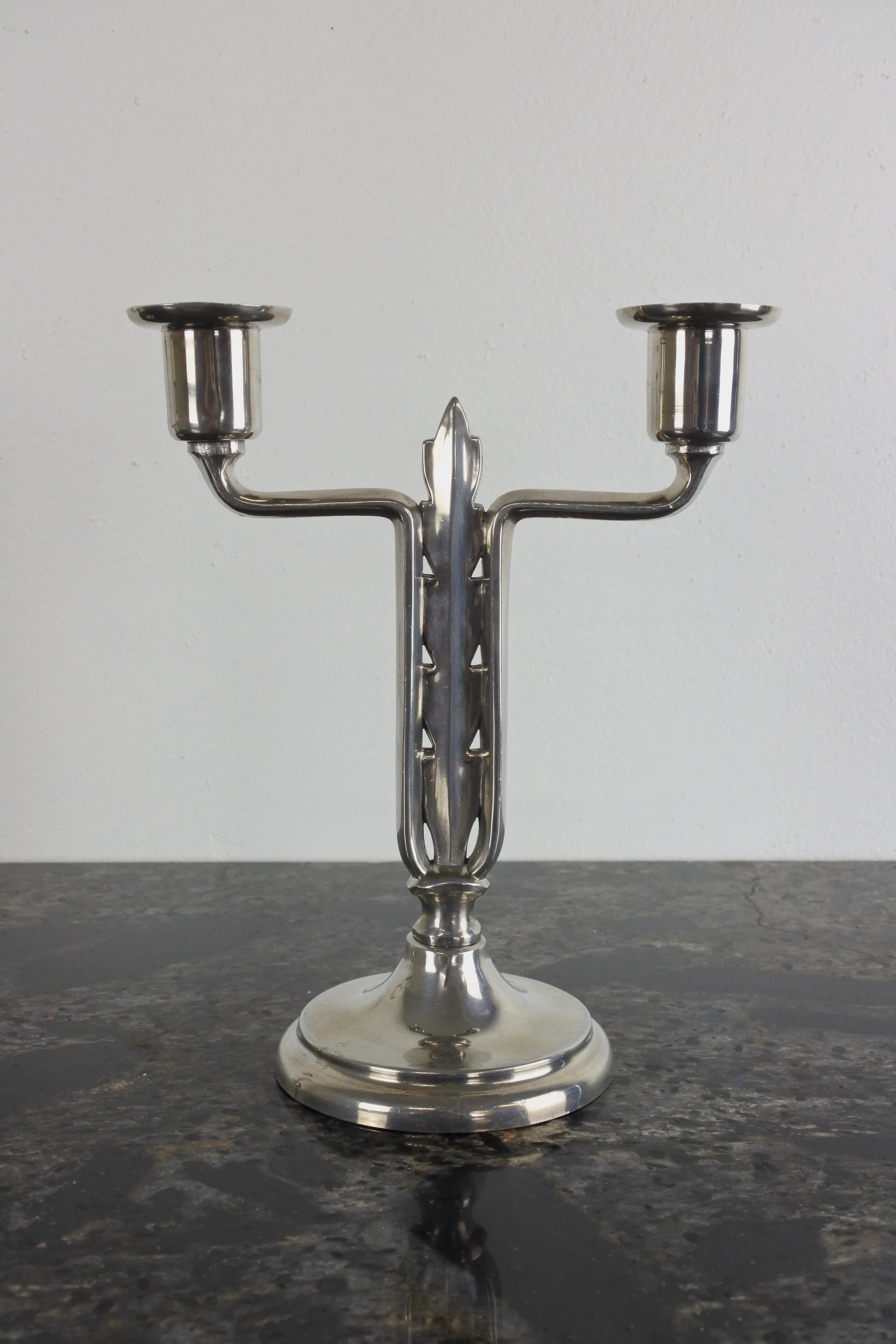 Mid-20th Century Paavo Tynell & Taito, Pair of Art Deco Silver Plated Candelabra, Finland, 1930s For Sale
