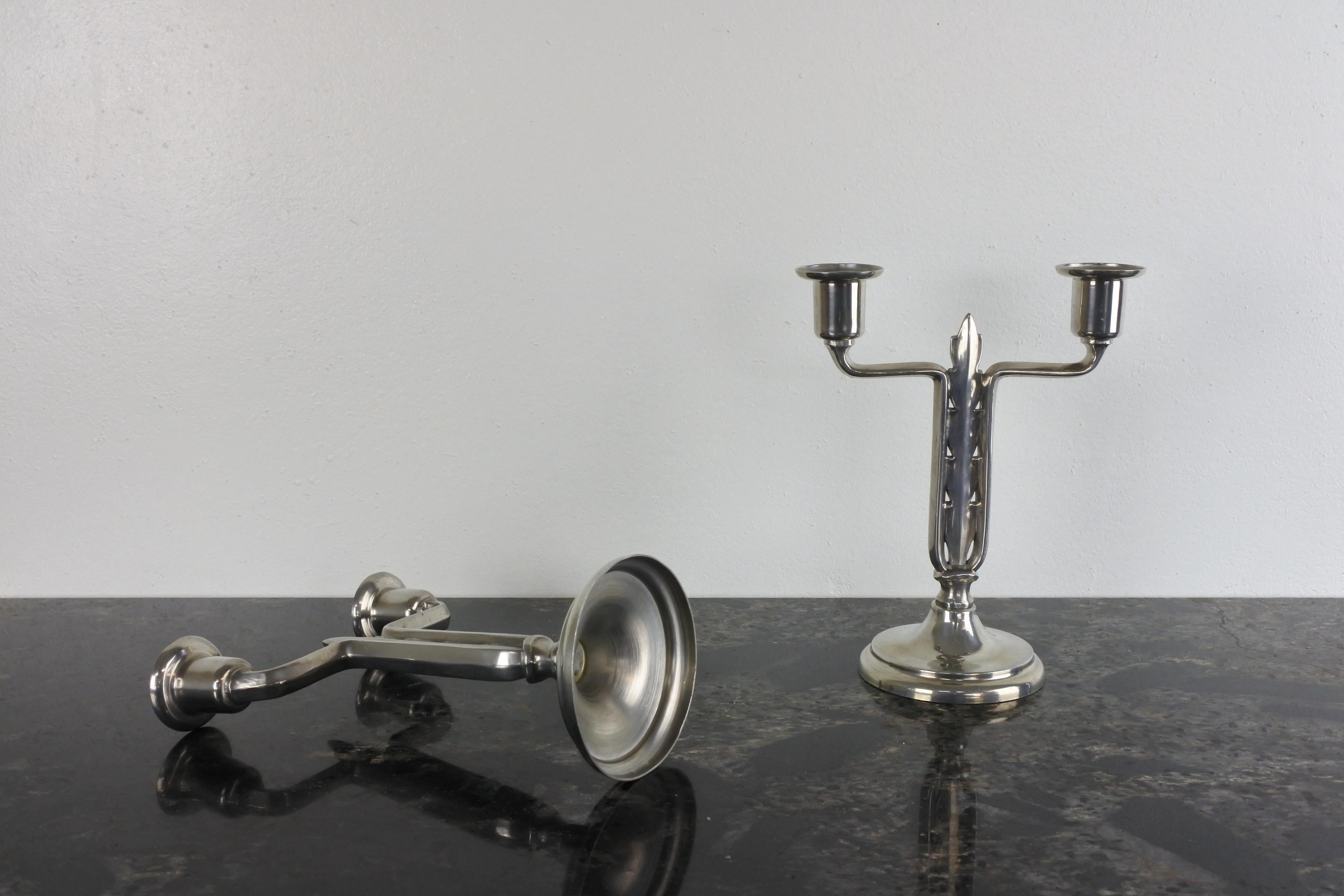 Paavo Tynell & Taito, Pair of Art Deco Silver Plated Candelabra, Finland, 1930s For Sale 1