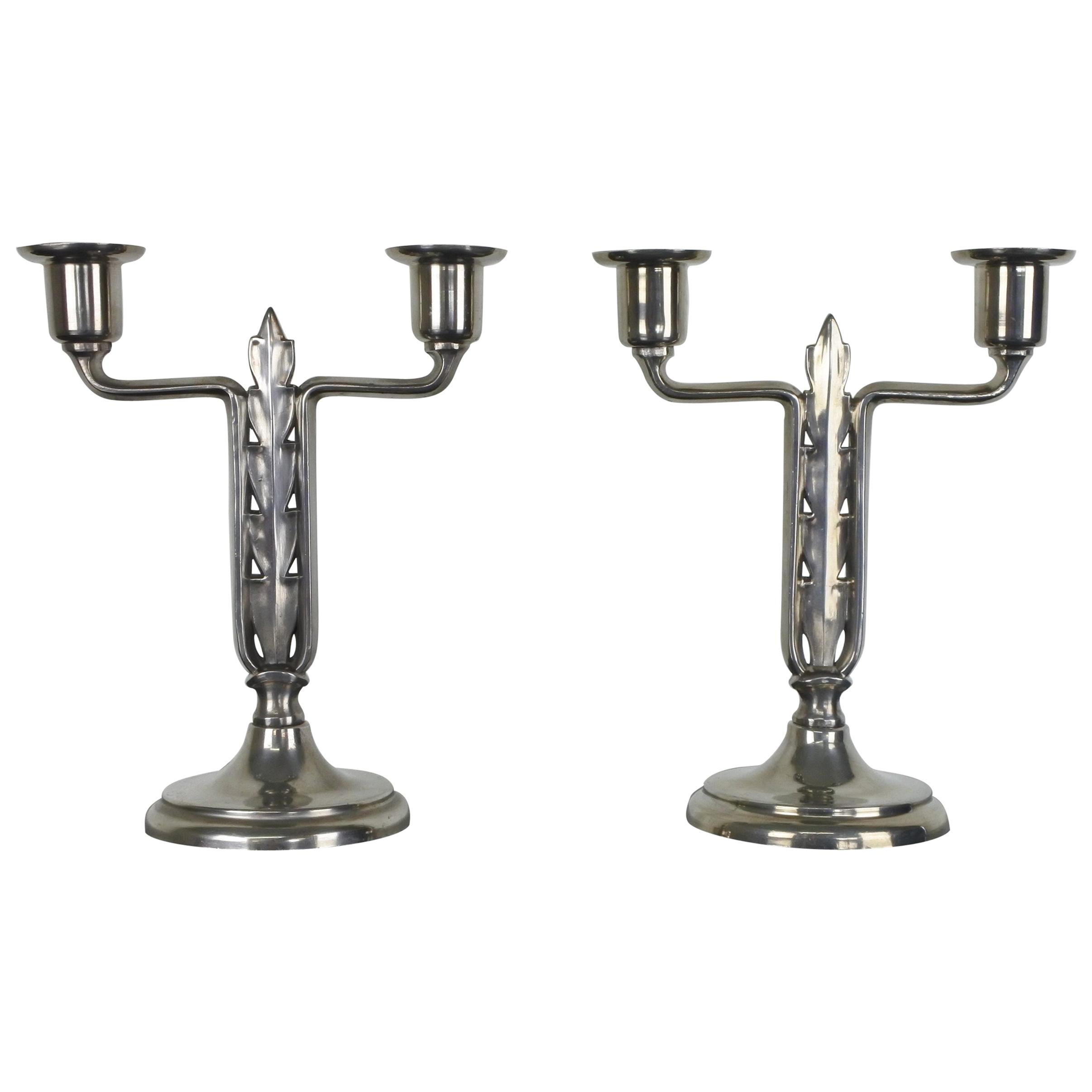 Paavo Tynell & Taito, Pair of Art Deco Silver Plated Candelabra, Finland, 1930s