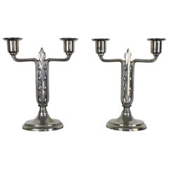 Vintage Paavo Tynell & Taito, Pair of Art Deco Silver Plated Candelabra, Finland, 1930s