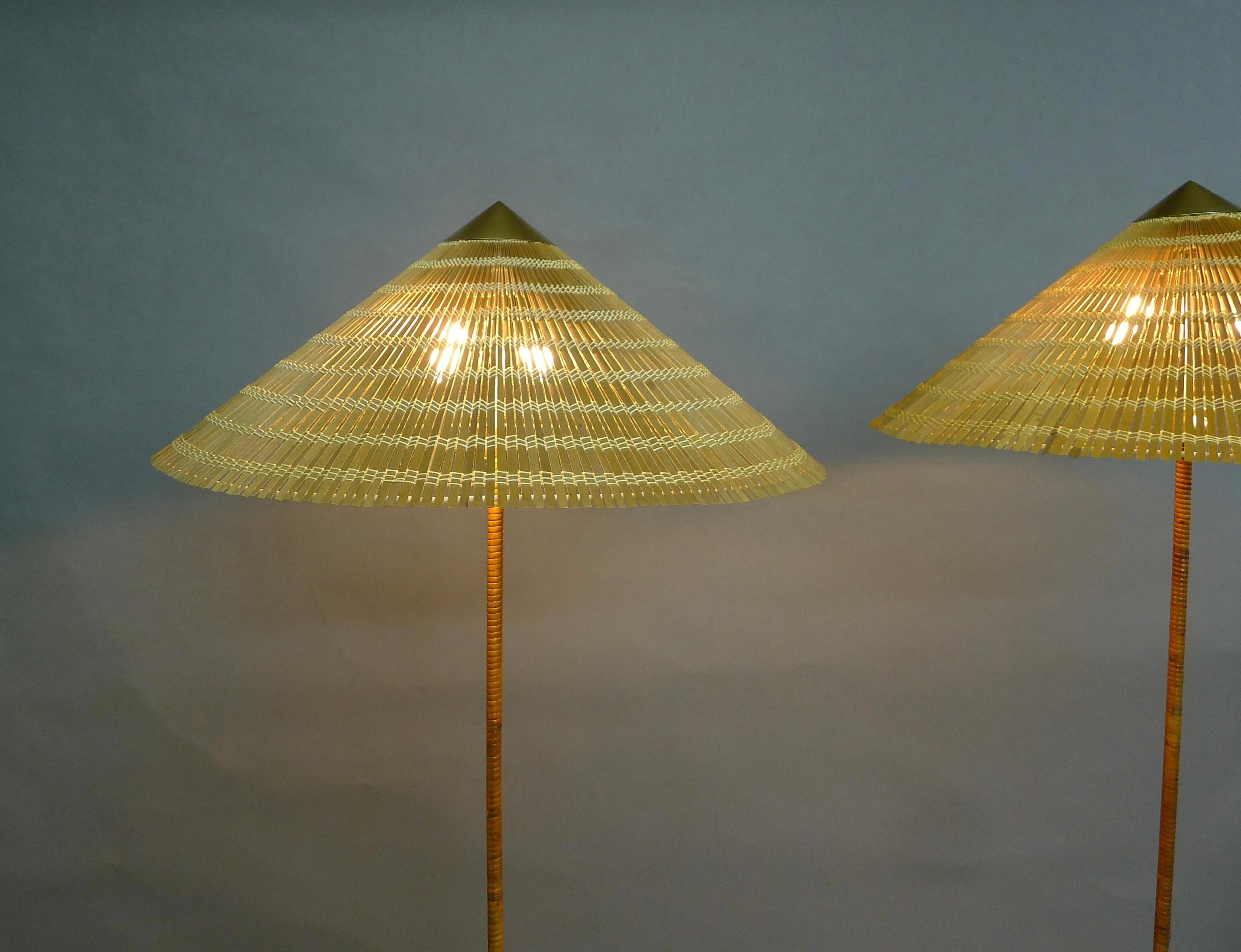 Mid-Century Modern Paavo Tynell, Two 'Chinese Hat' Floor Lights, model 9602, Taito Oy, 1950s