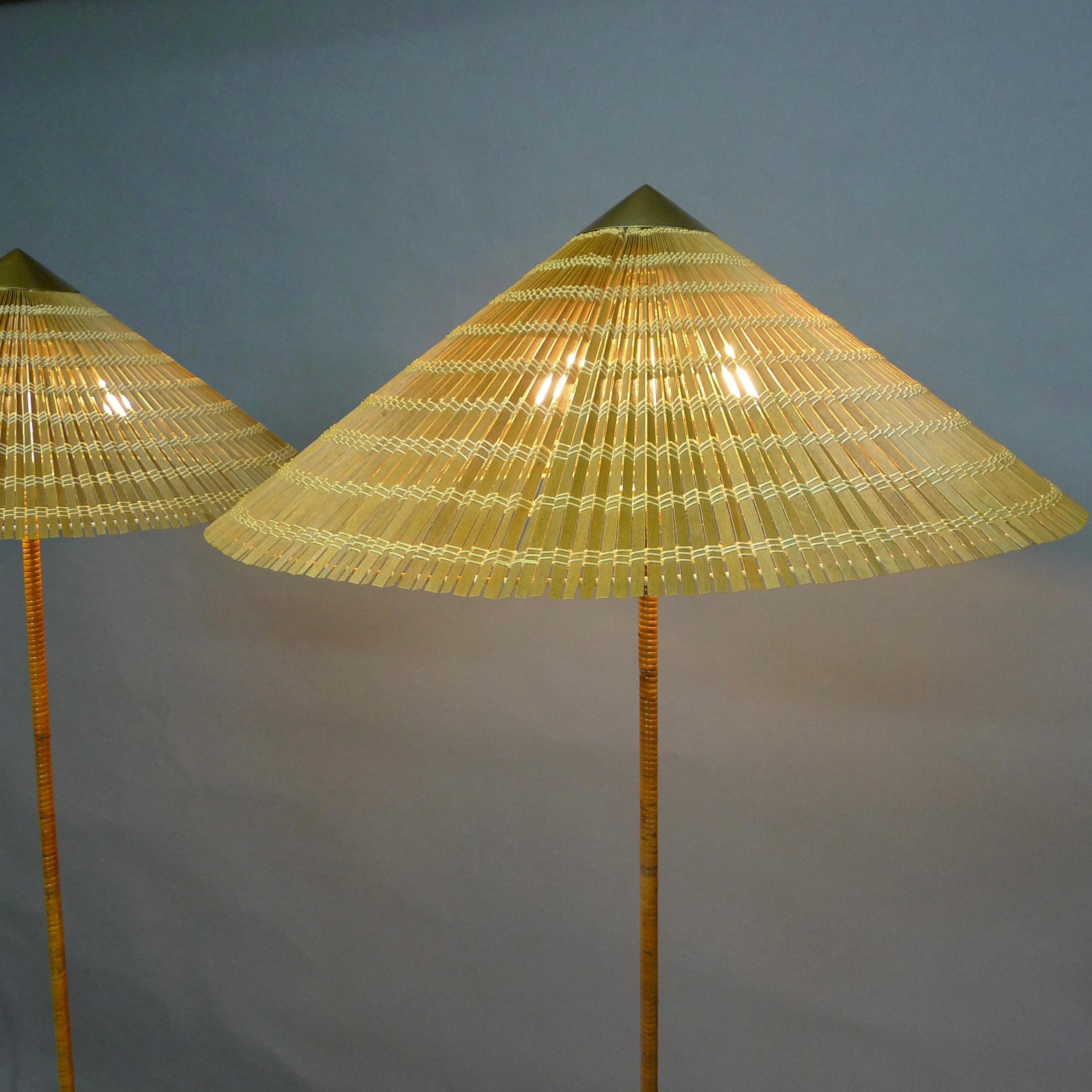 Finnish Paavo Tynell, Two 'Chinese Hat' Floor Lights, model 9602, Taito Oy, 1950s