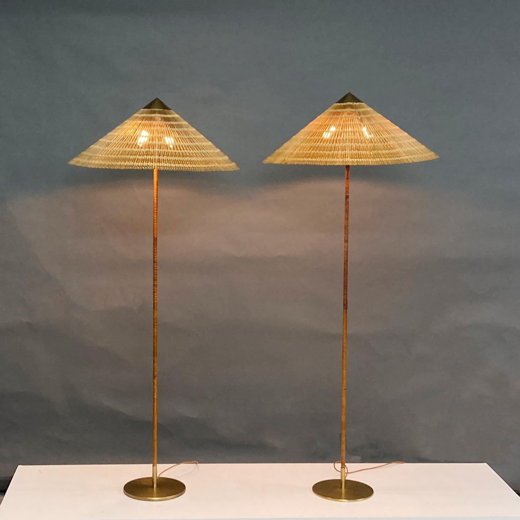 Paavo Tynell, Two 'Chinese Hat' Floor Lights, model 9602, Taito Oy, 1950s In Good Condition In Wargrave, Berkshire