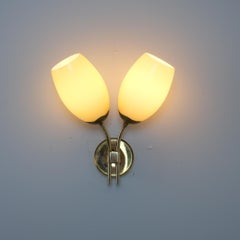 Paavo Tynell Wall Lamp Model 9452 in Brass & Beige Glass Shades, Taito Oy 1950s