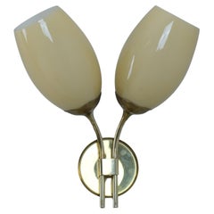 Paavo Tynell Wall Lamp Model 9452 in Brass & Beige Glass Shades, Taito Oy 1950s