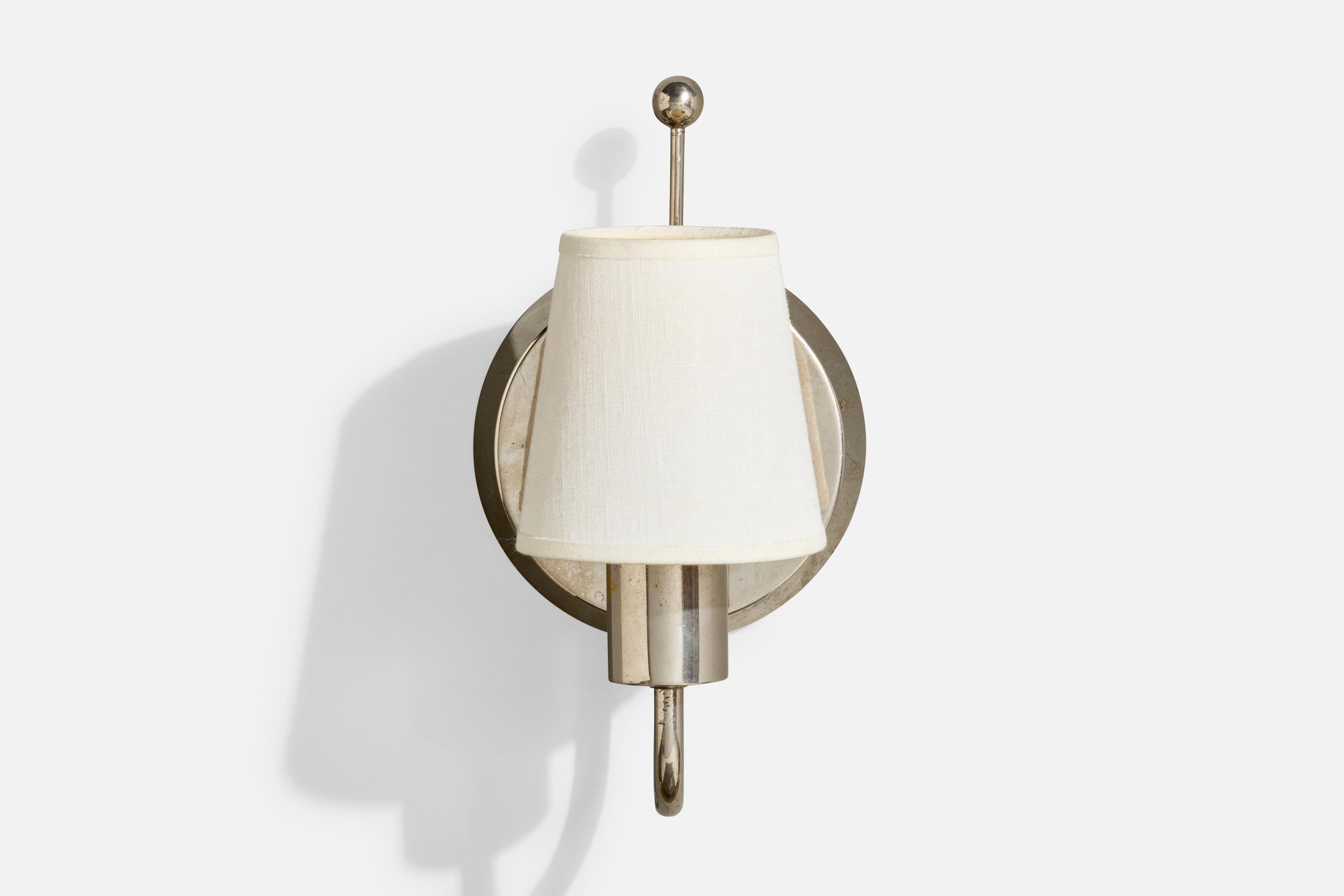Scandinavian Modern Paavo Tynell, Wall Light, Nickel, Fabric, Finland, 1930s For Sale
