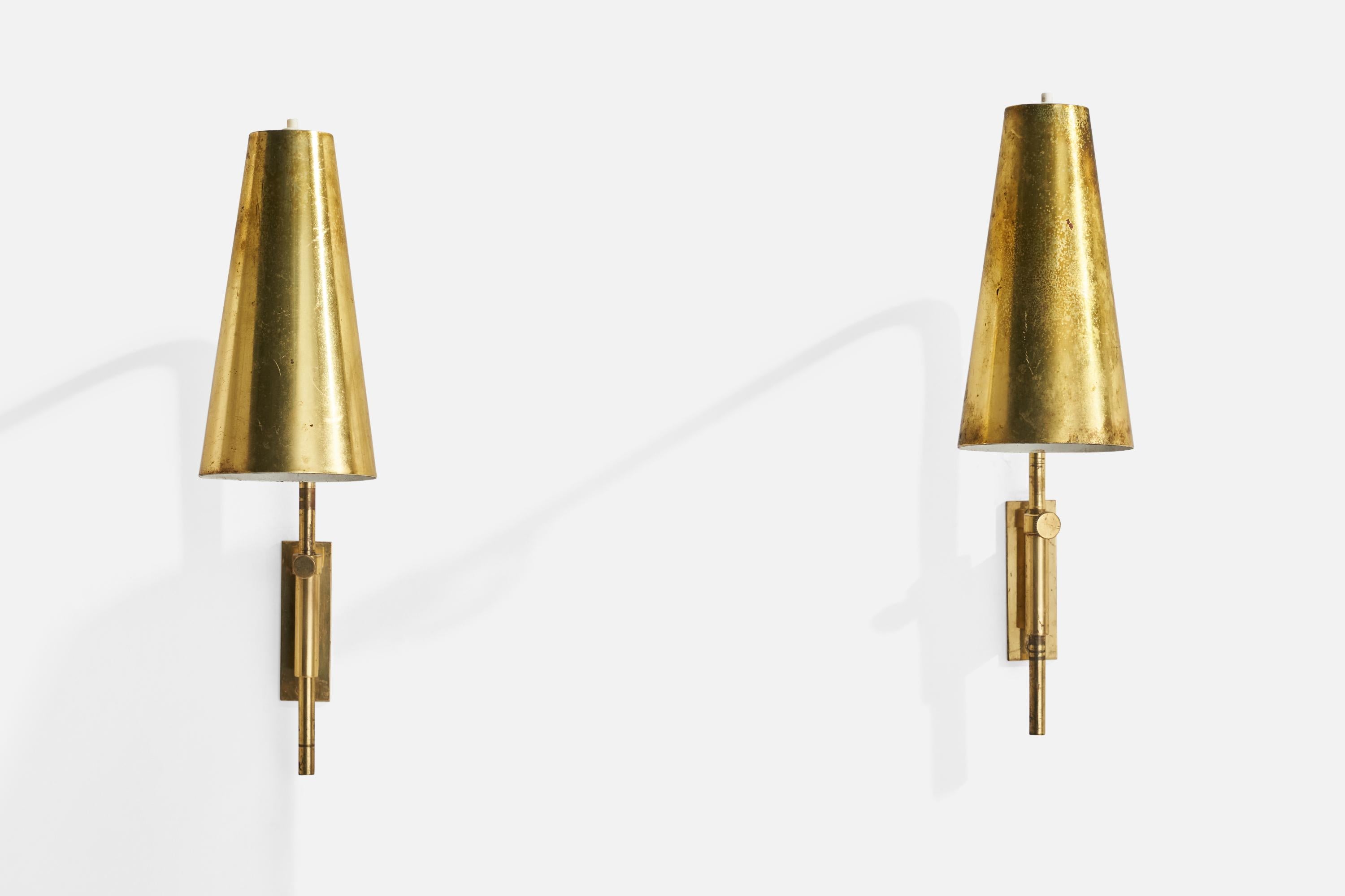 Finnish Paavo Tynell, Wall Lights, Brass, Finland, 1950s For Sale
