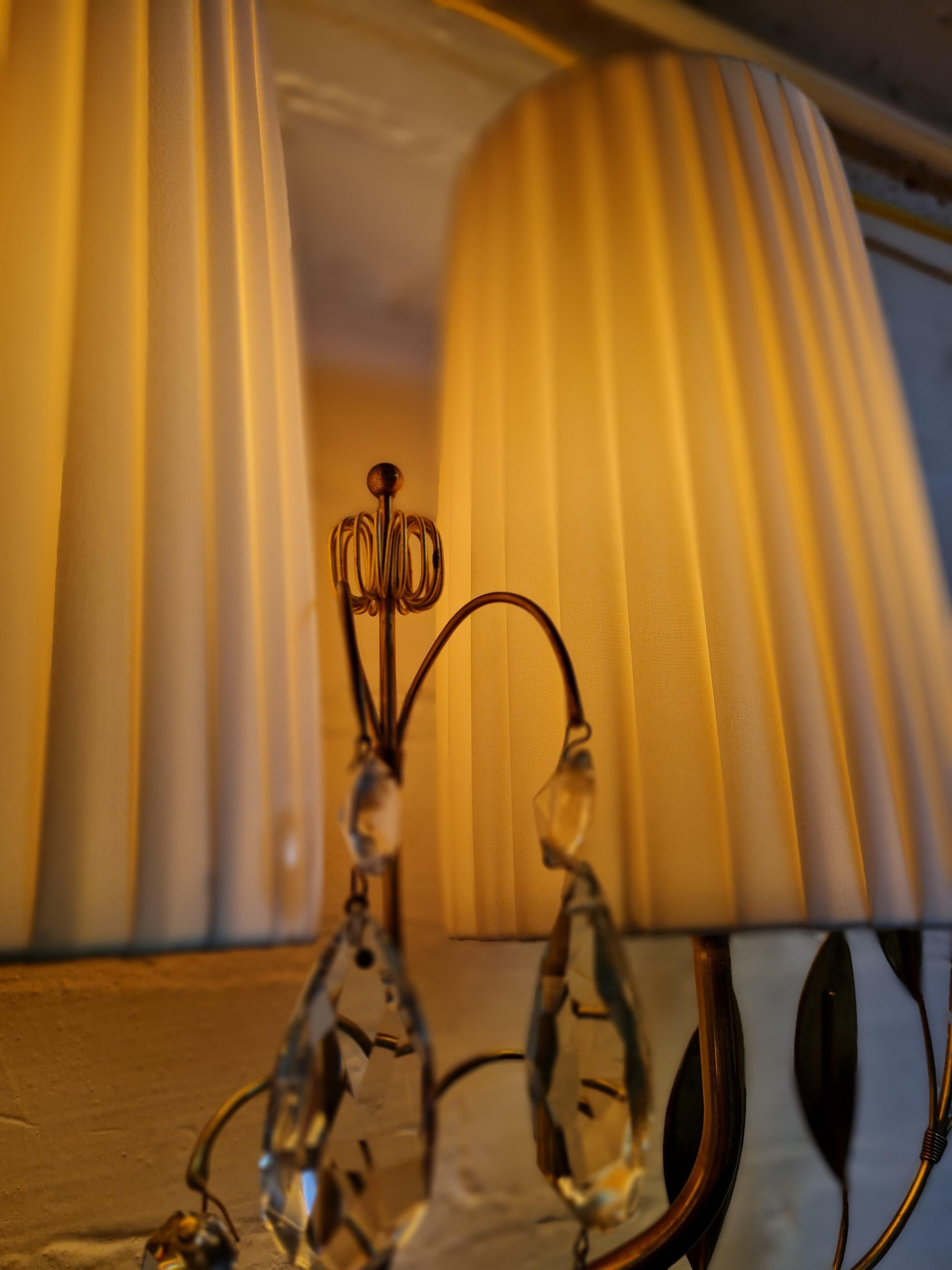 Paavo Tynell Crystal Wall Lights Model 9473, Brass, Fabric and Glass Taito 1950s For Sale 9