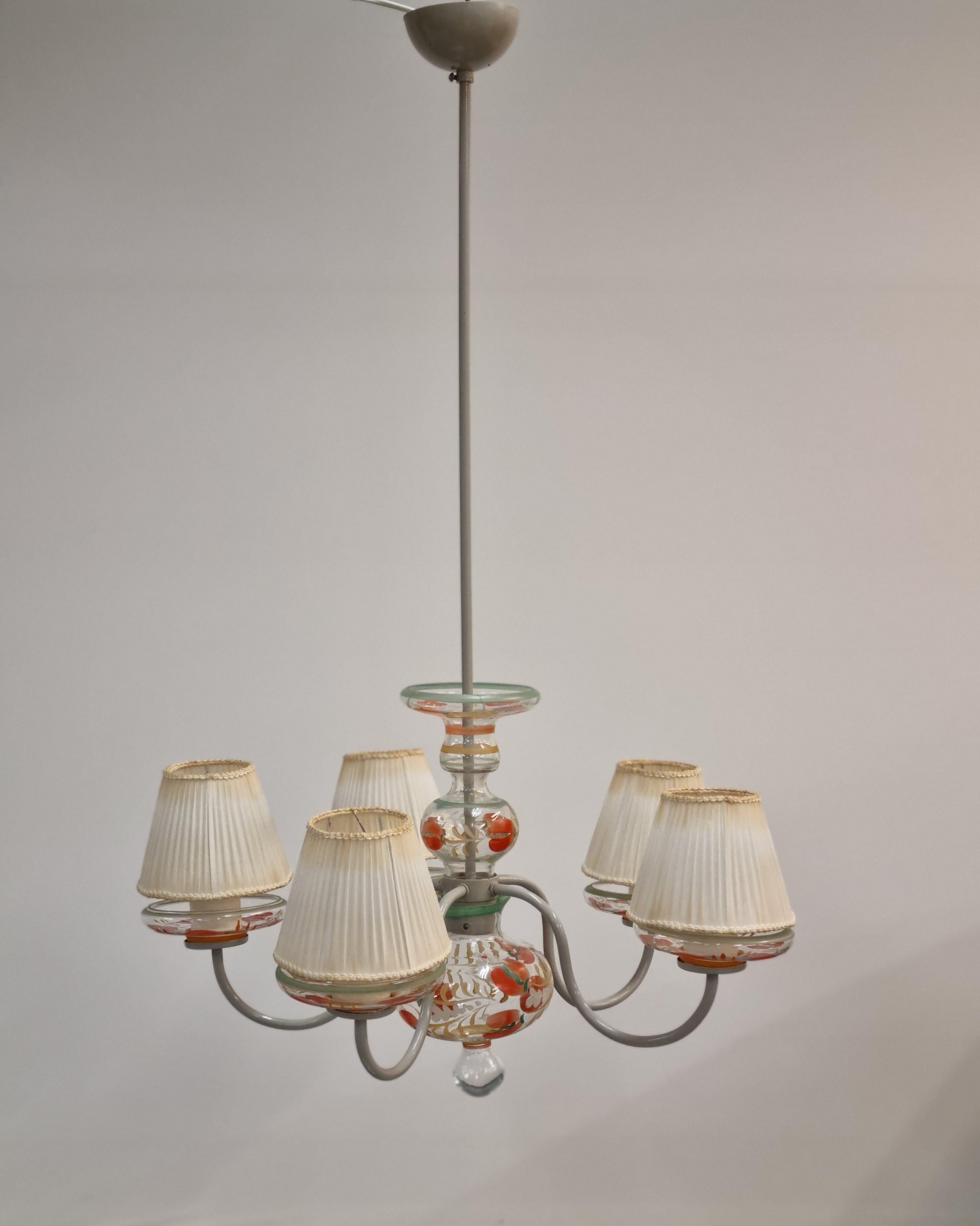 Metal Paavo Tynell, War Time Ceiling Lamp, Taito, Kauklahti Glass Factory For Sale