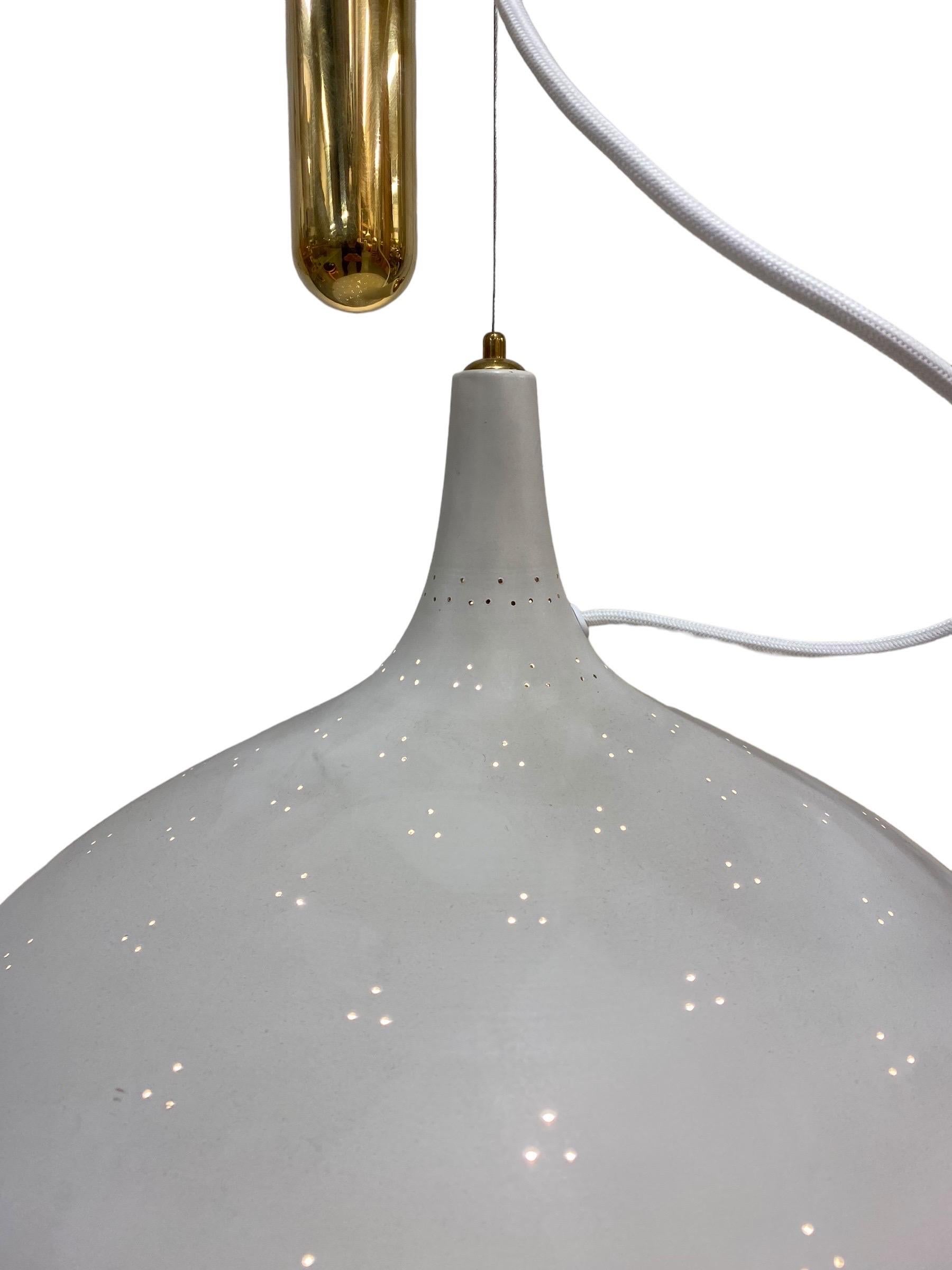 Scandinavian Modern Paavo Tynell White Perfortated Adjustable Ceiling Lamp Model 1965, Taito 1950s For Sale