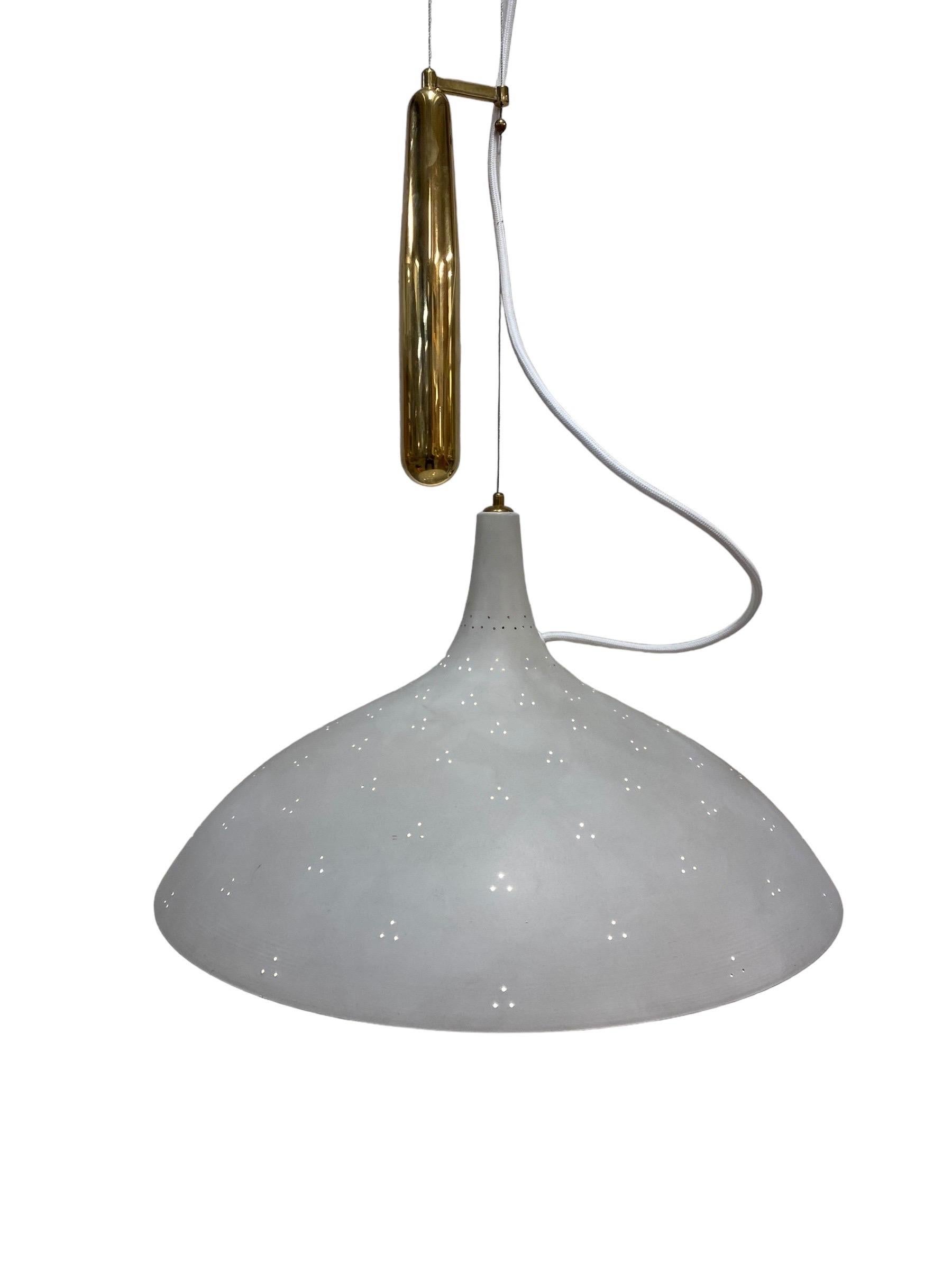 Paavo Tynell White Perfortated Adjustable Ceiling Lamp Model 1965, Taito 1950s In Good Condition For Sale In Helsinki, FI
