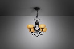 Paavo Tynell Wrought Iron "1709" Chandelier for Oy Taito AB, Finland, 1930s